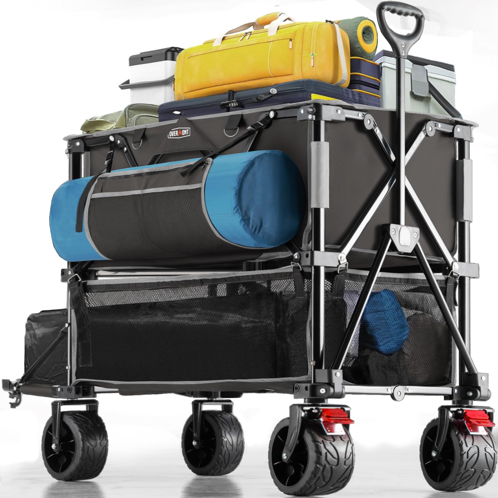 Overmont Carrello Pieghevole a Due Piani 400L 200kg, Nero