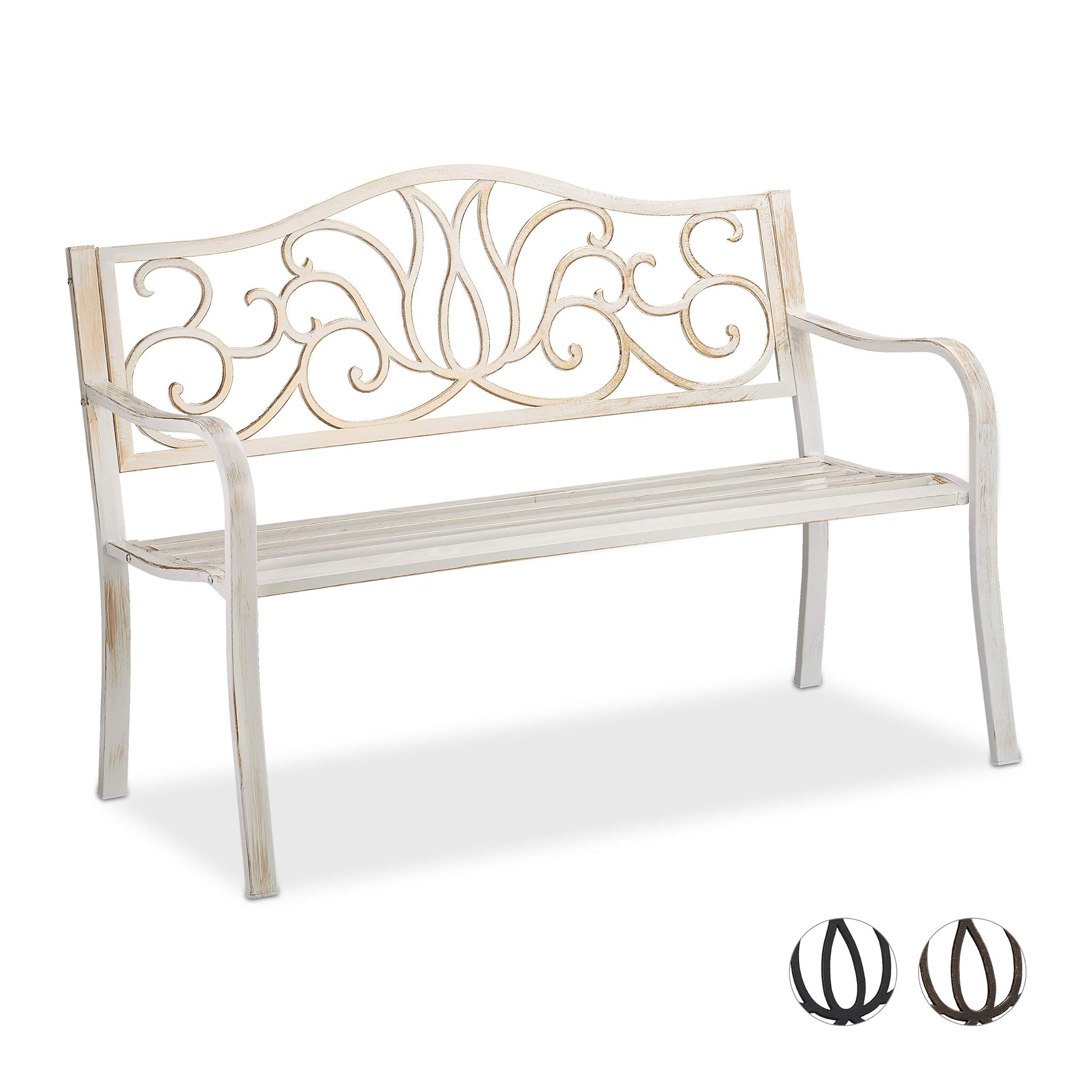 Relaxdays Panchina da Giardino 2 Posti, Bianco-Bronzo