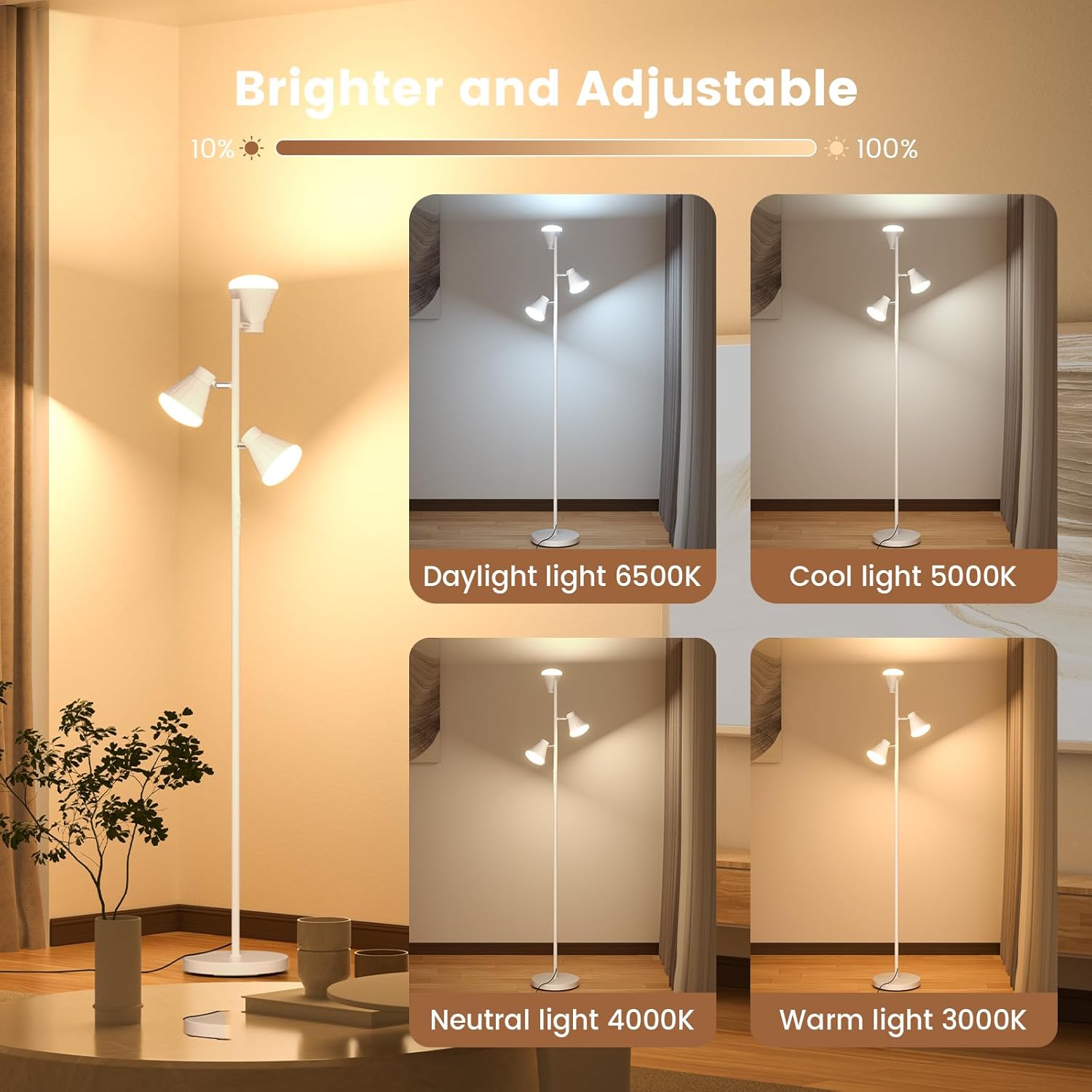 SIBRILLE Lampada da Terra Salotto 36W 3000lm, Bianca - immagine 5