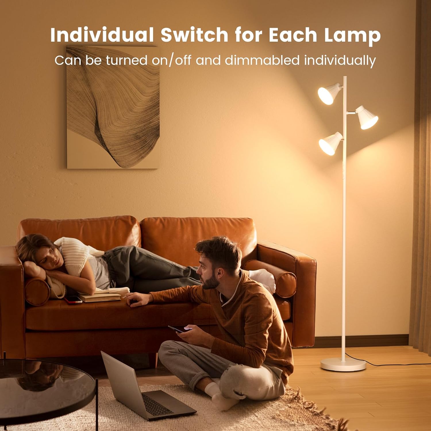 SIBRILLE Lampada da Terra Salotto 36W 3000lm, Bianca - immagine 6