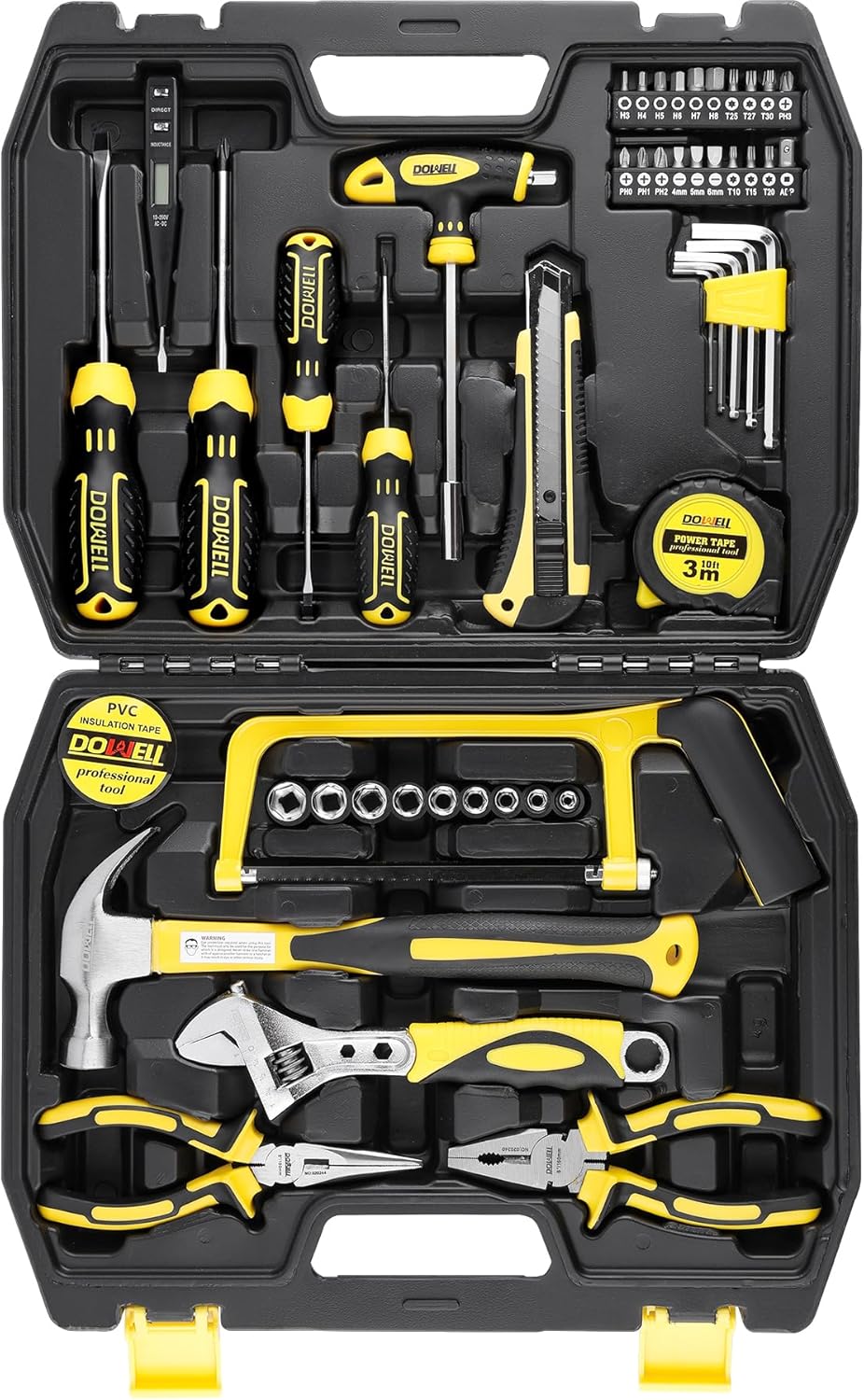 DOWELL Tool Set 49-Piece Home Repair, Yellow and black, 49