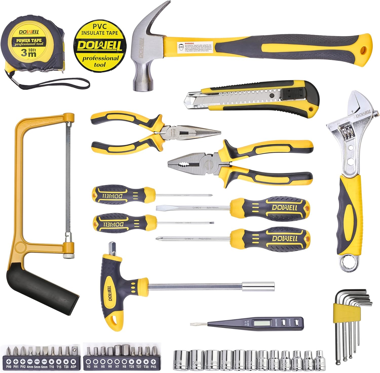 DOWELL Tool Set 49-Piece Home Repair, Yellow and black, 49 - immagine 2