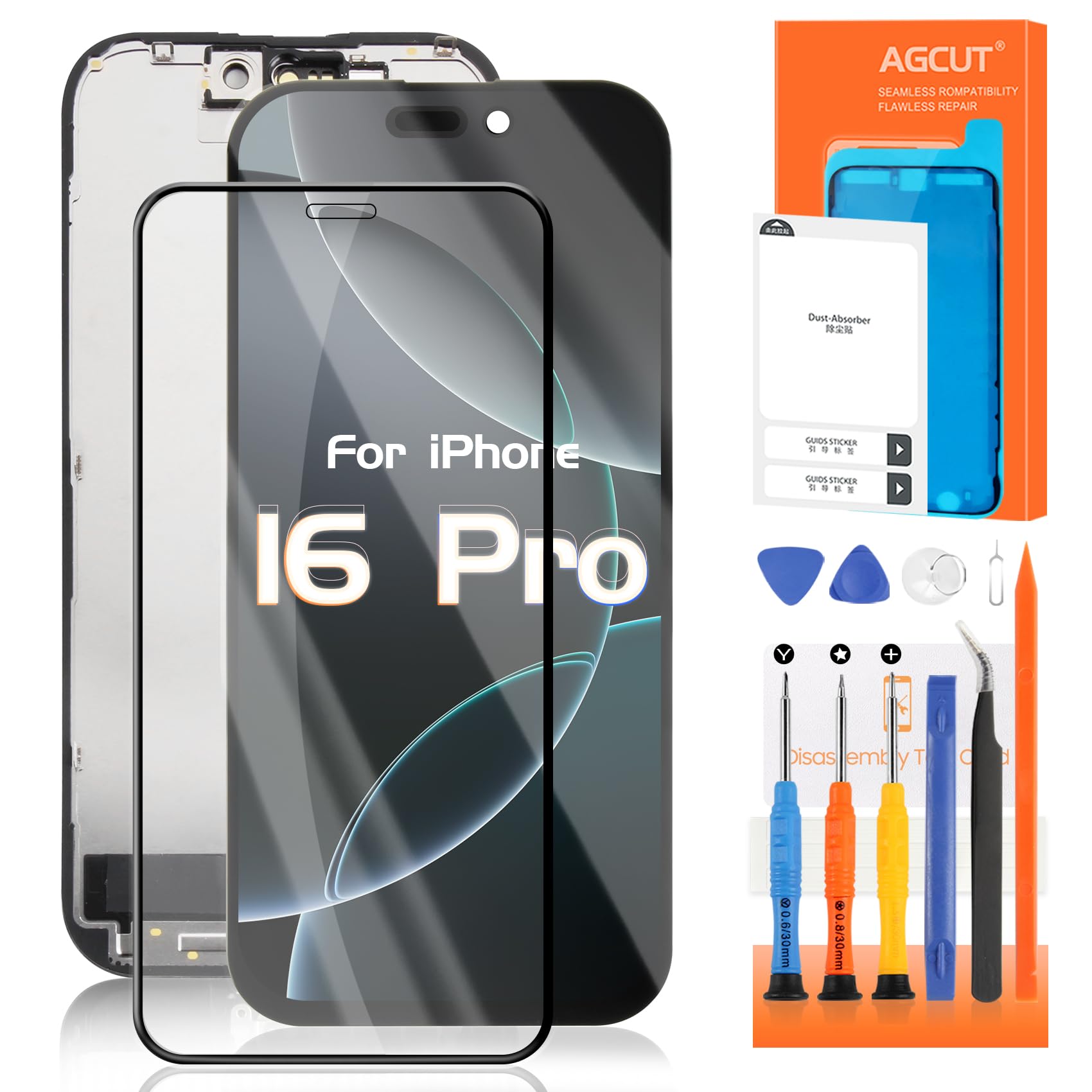 AGCUT Schermo LCD Incell per iPhone 16 Pro 6,3", Nero