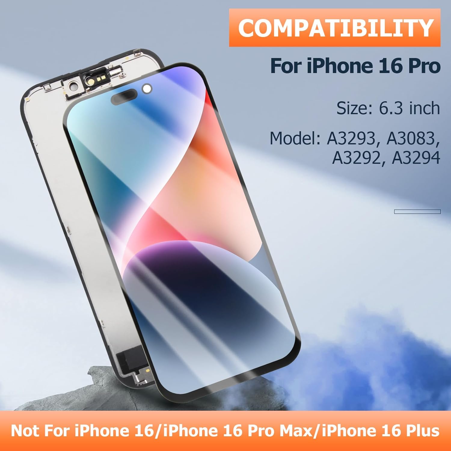 AGCUT Schermo LCD Incell per iPhone 16 Pro 6,3", Nero - immagine 2