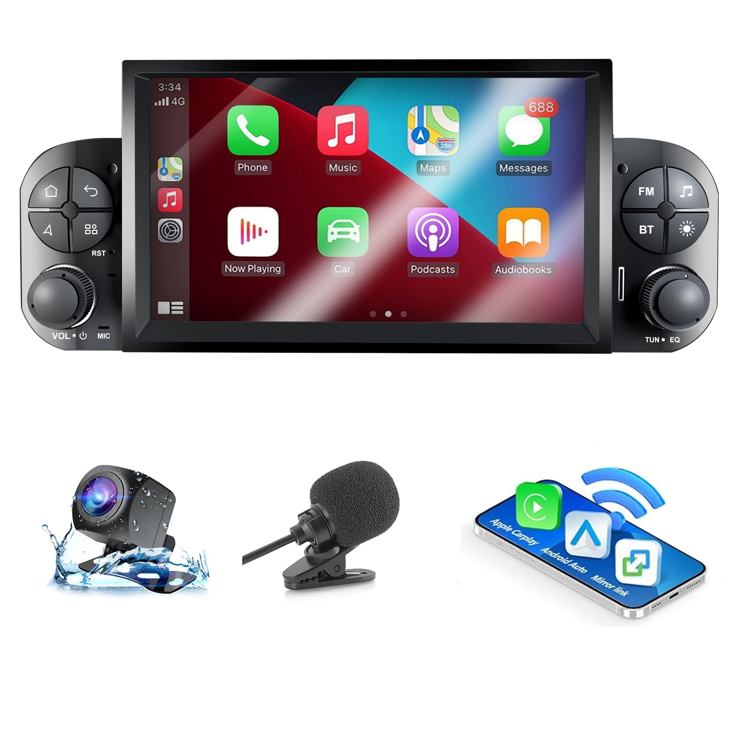 Ankeway Autoradio Android Auto CarPlay Wireless per Fiat Panda