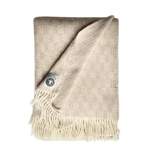 JOWOLLINA & WoolOnly - Plaid con frange, 100% lana merino (145 x 180 cm, tinta unita Kivi Verde)