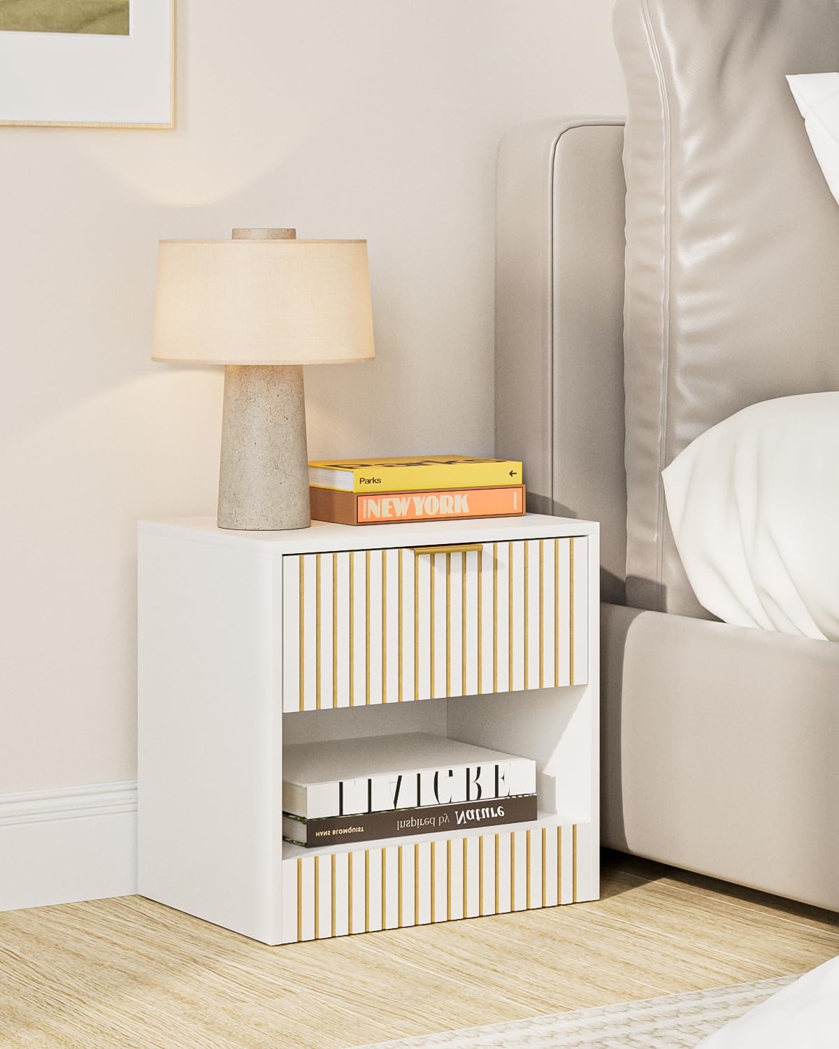 Heyzoey Comodino Moderno in Legno con Cassetto, Bianco