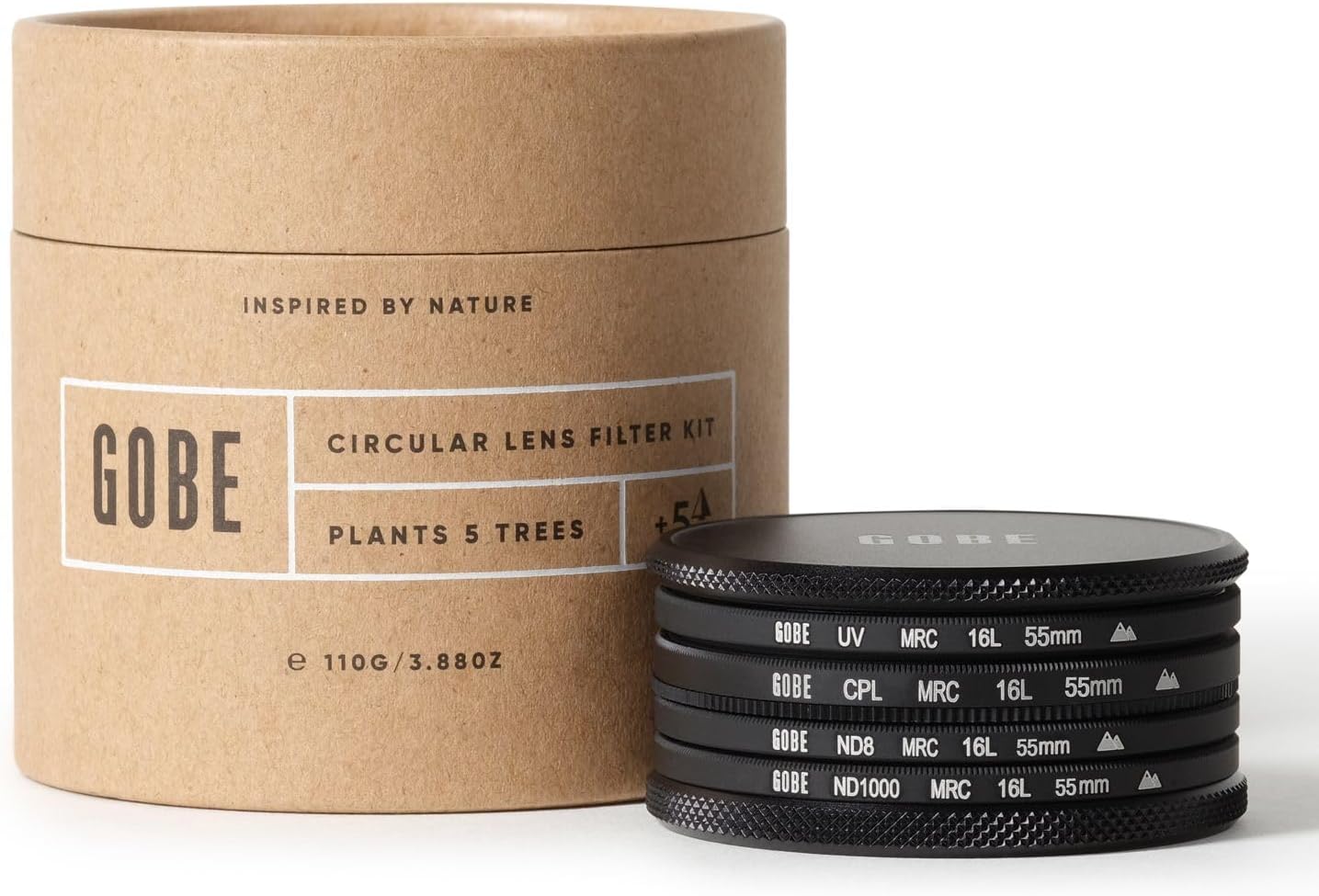 Gobe Set di filtri per obiettivo 55 mm, UV, polarizzato circolare (CPL), ND8, ND1000 (2Peak) - immagine 1