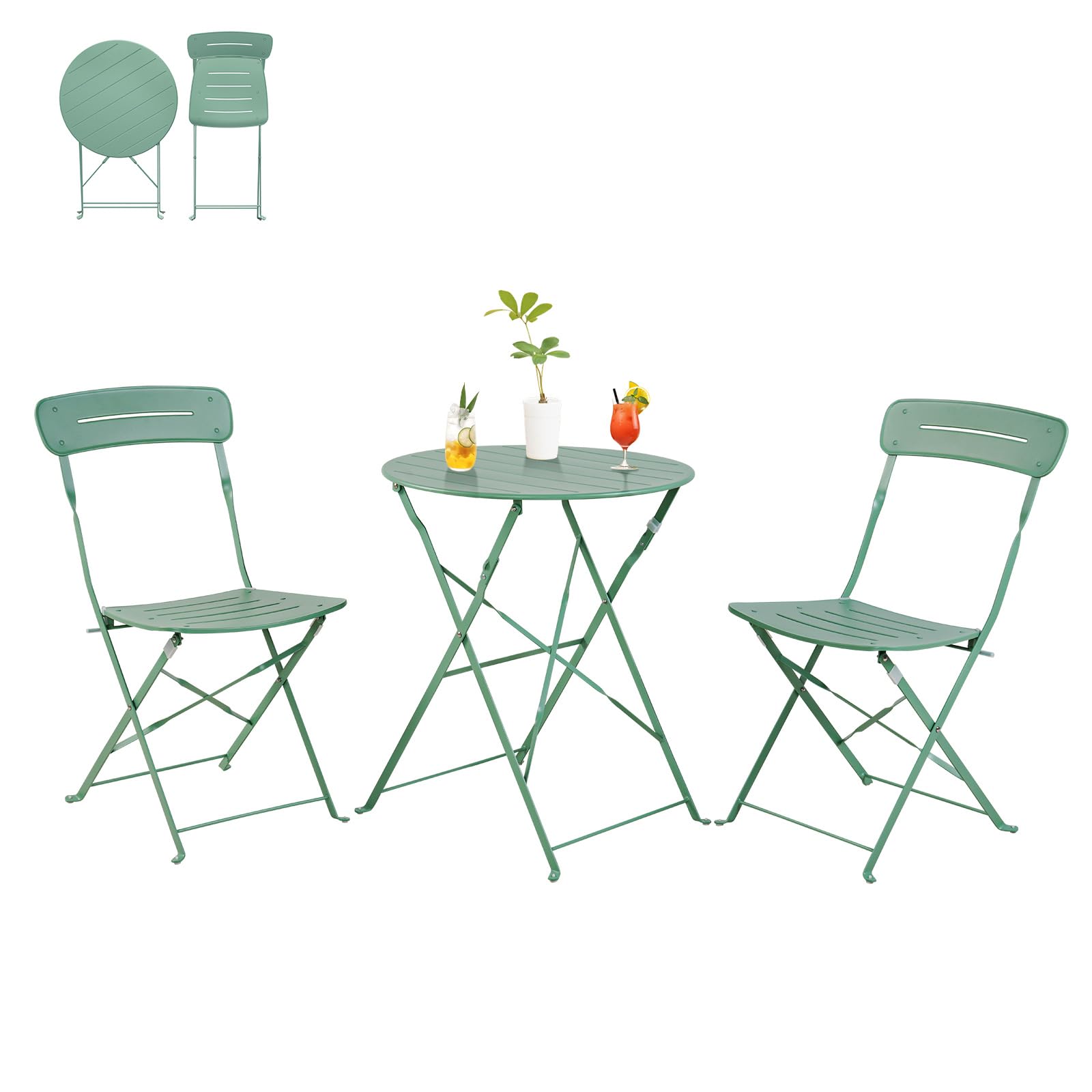 Grand Patio Tavolo Bistrot con 2 Sedie, 3 Pezzi, Verde