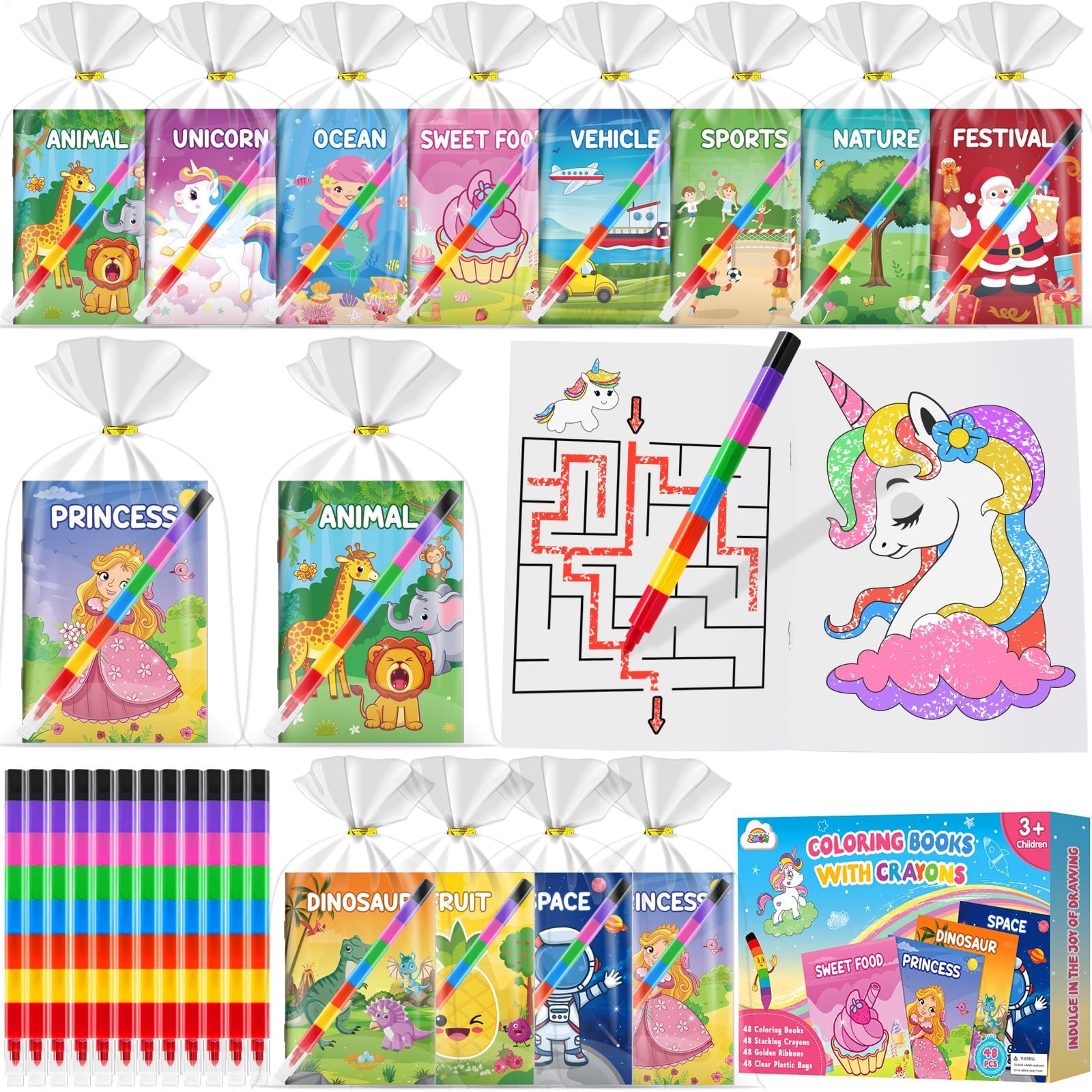 Zmlm Mini Libri da Colorare con Pastelli a Cera 48pz