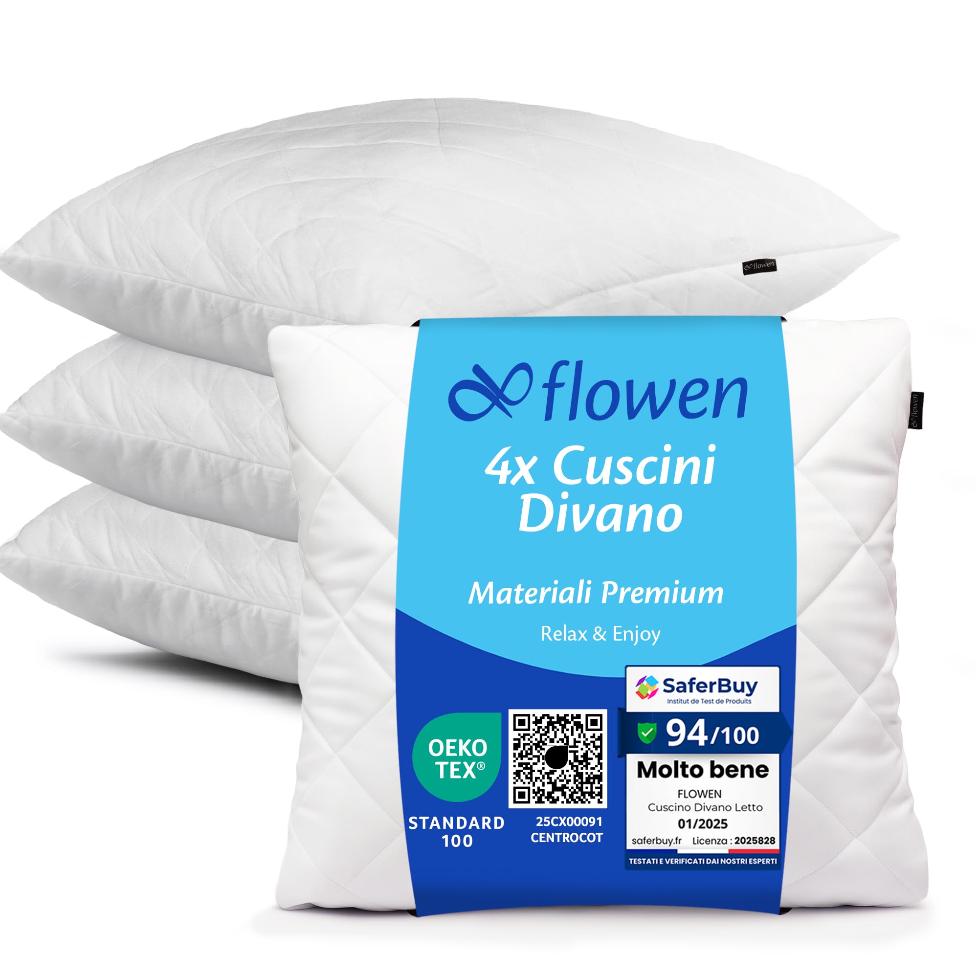 Cuscini per Divano 45x45cm, Imbottitura 4 Pezzi Bianca