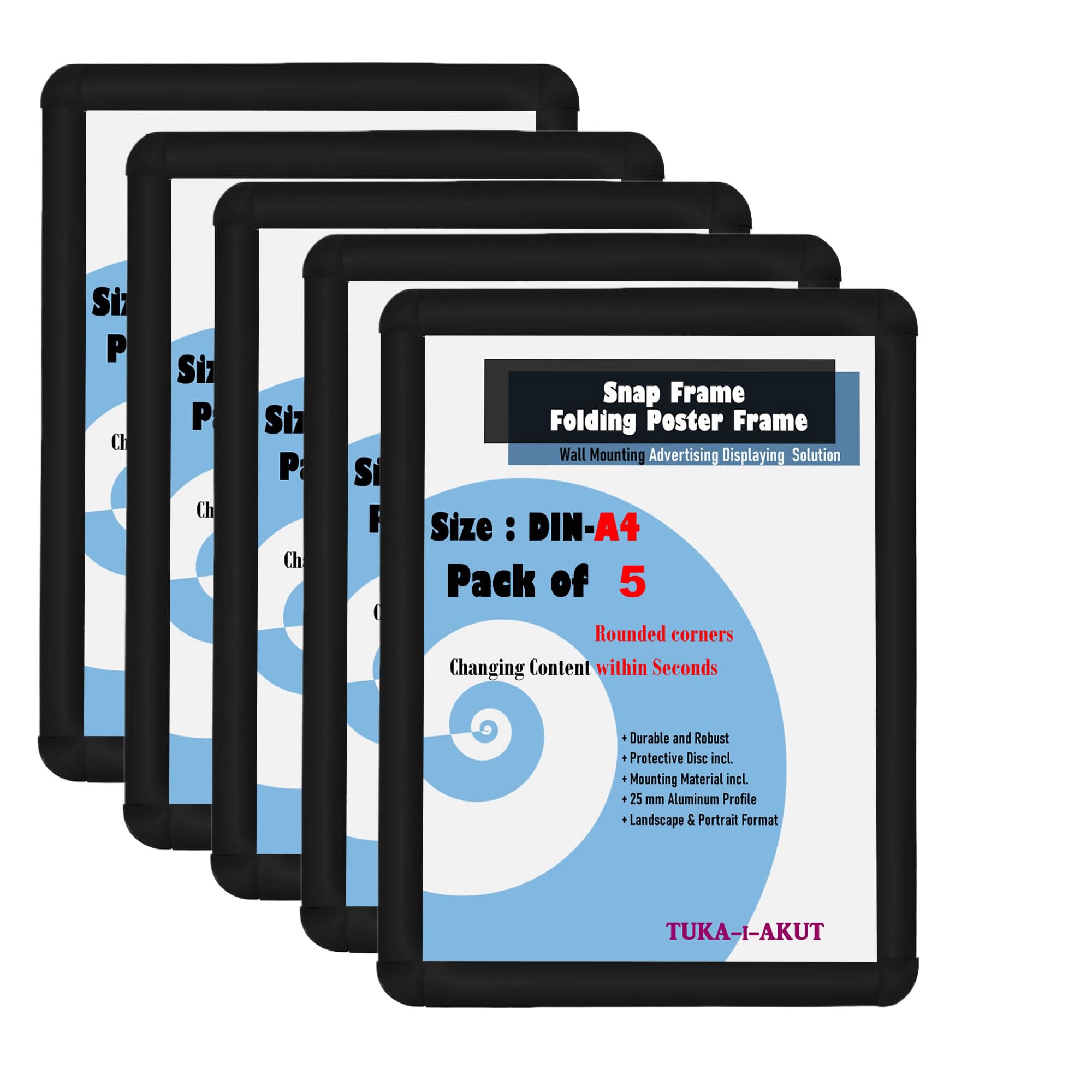 Tuka-i-akut 5X A4 Cornice a Scatto in Alluminio Nero