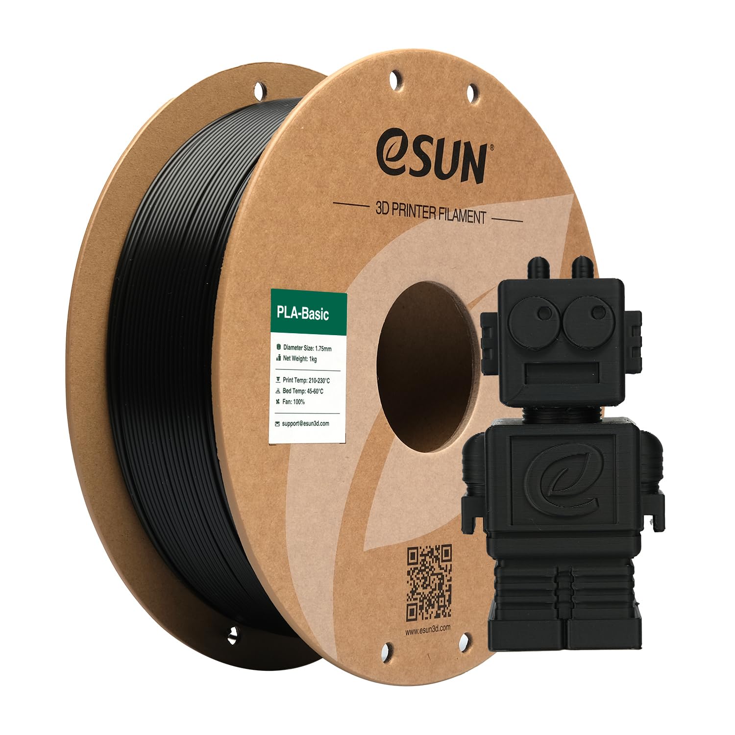 Esun Filamento PLA 1,75 mm per Stampanti 3D, 1 kg, Nero