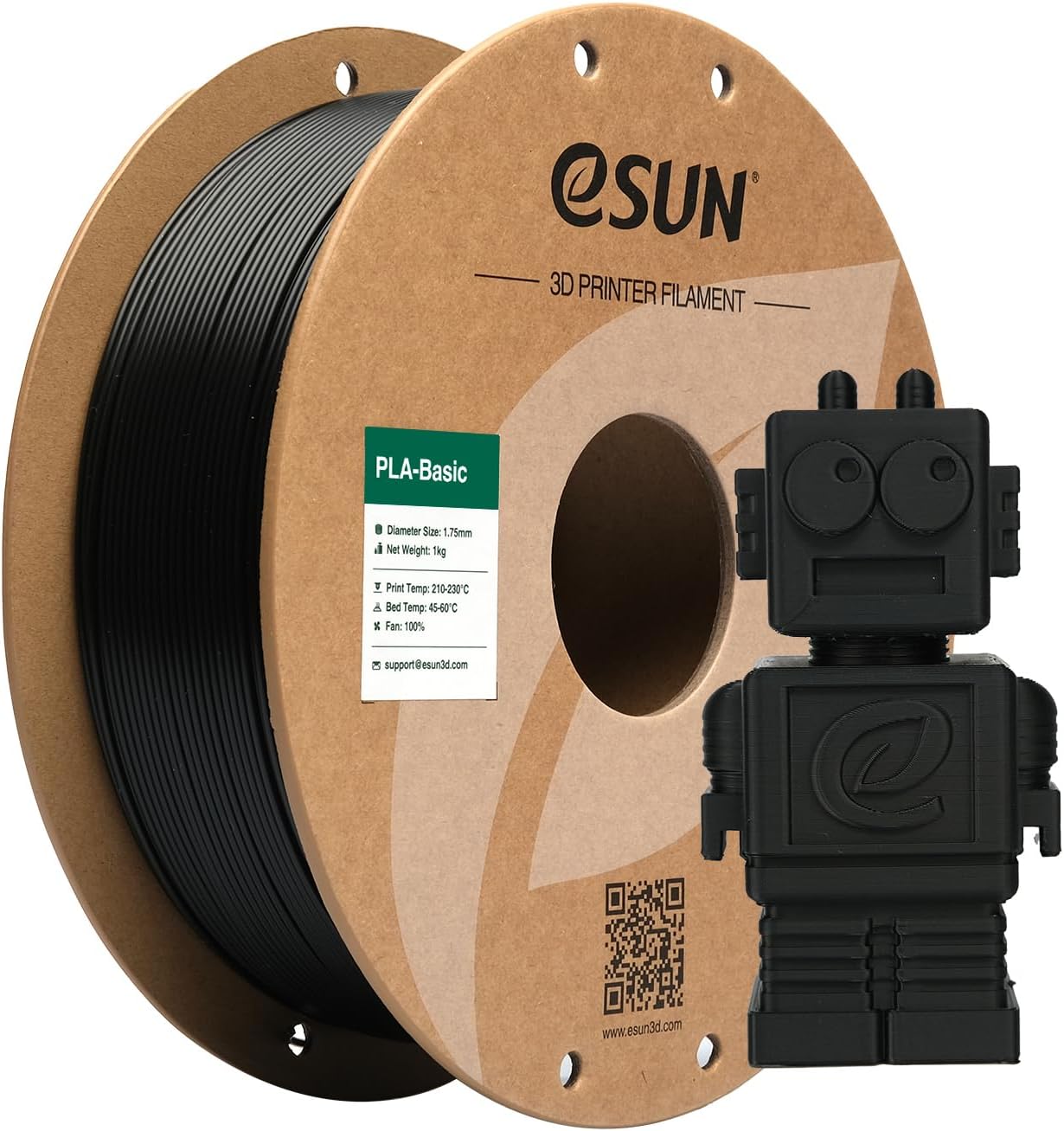 Esun Filamento PLA 1,75 mm per Stampanti 3D, 1 kg, Nero - immagine 1
