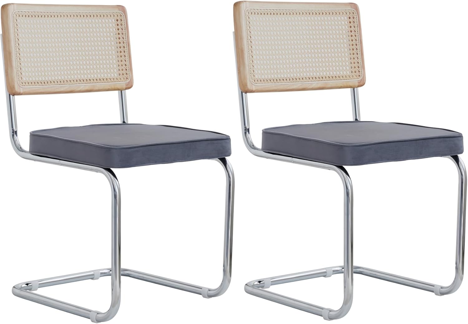 Grandca Home Set 2 Sedie da Cucina Imbottite Rattan Grigio