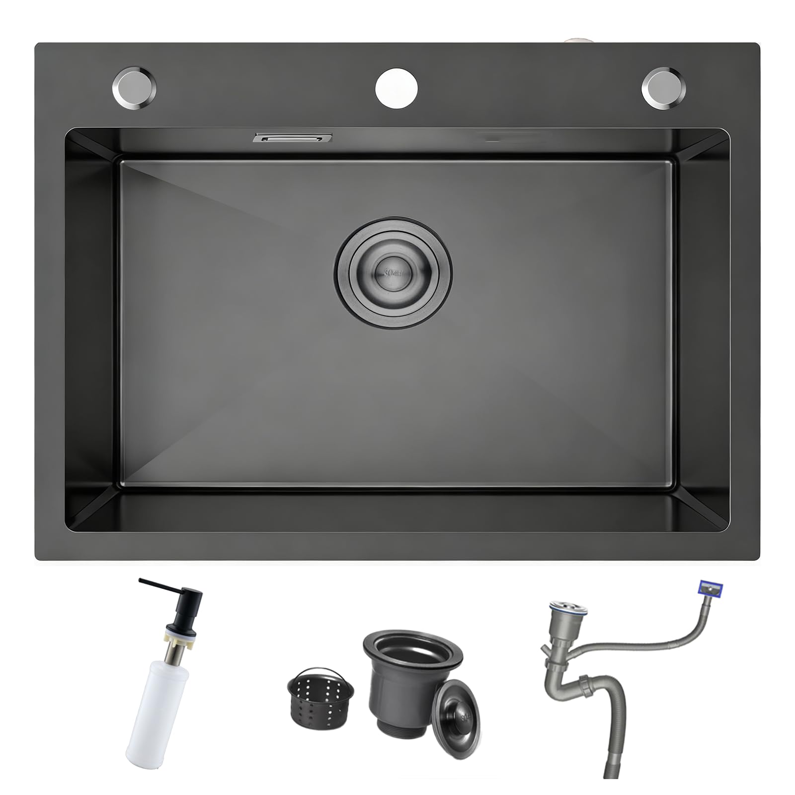 Lavello Cucina 60x45cm 1 Vasca in Acciaio Inox, Nero