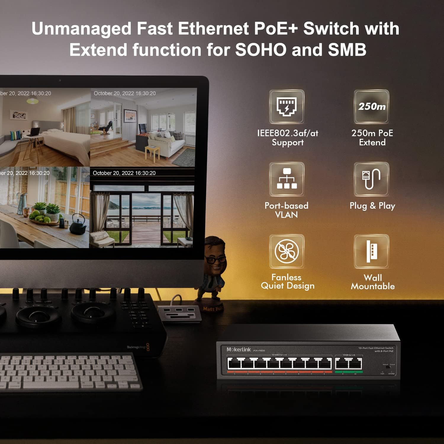 Mokerlink Switch PoE 8 Porte con 2 Gigabit Uplink - immagine 2