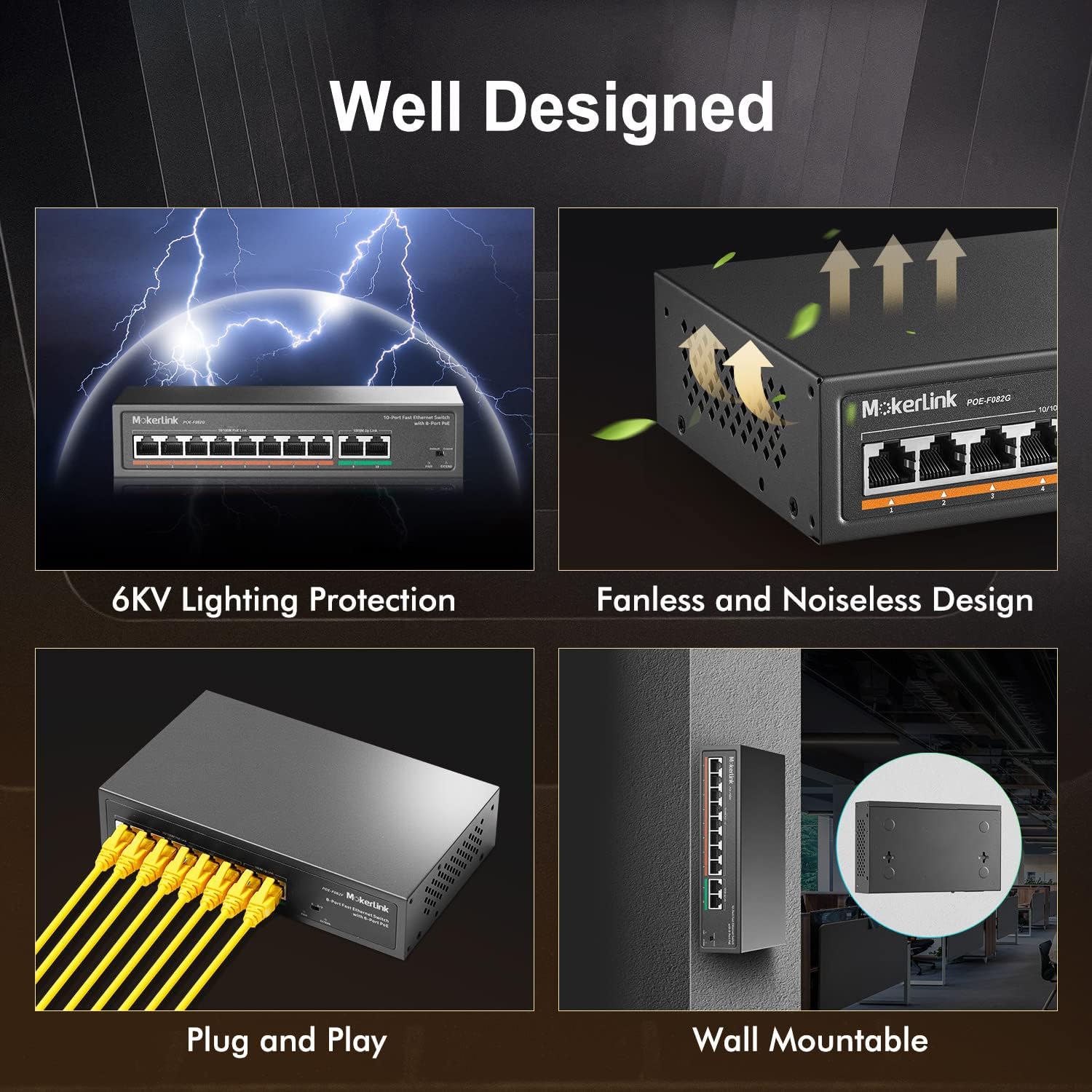 Mokerlink Switch PoE 8 Porte con 2 Gigabit Uplink - immagine 5