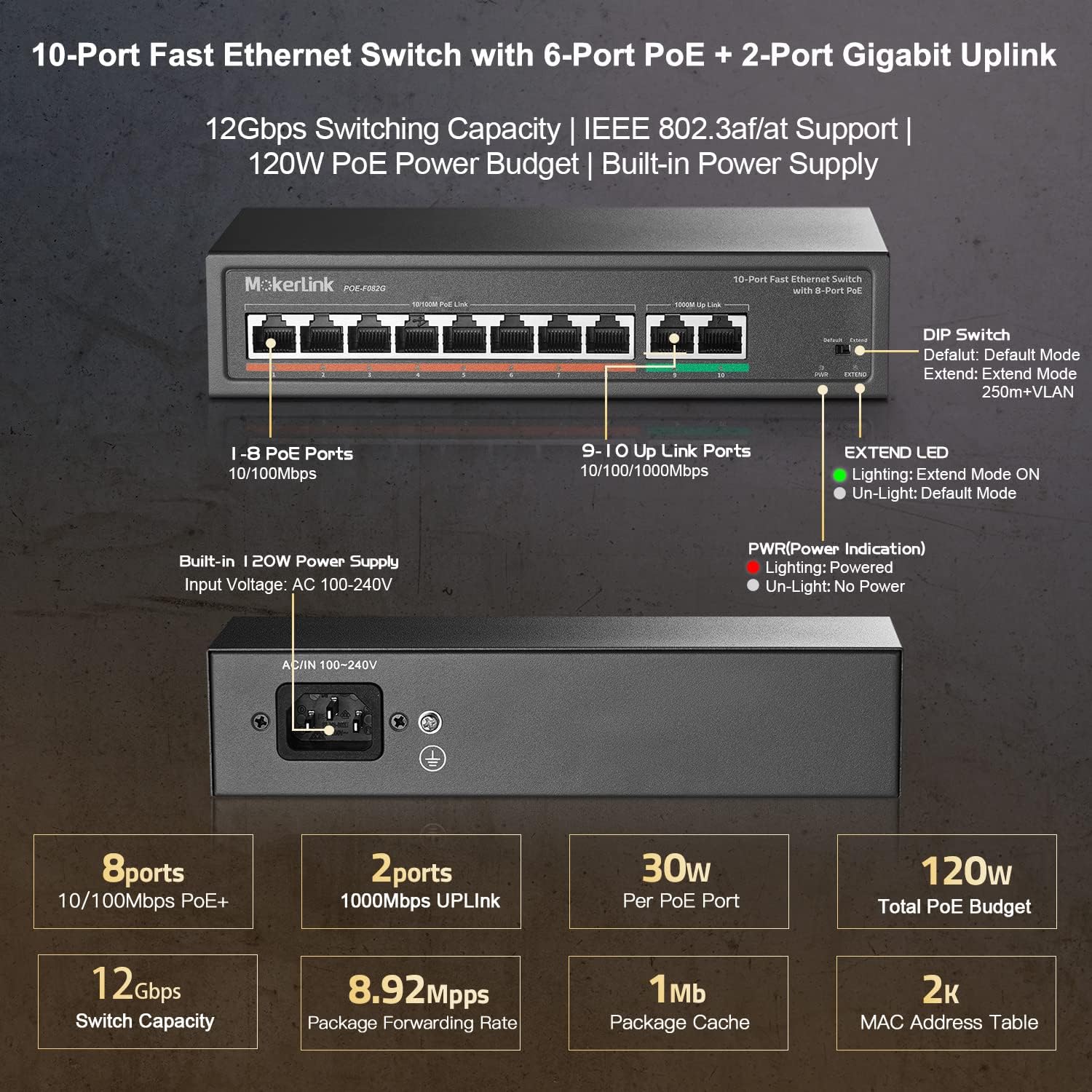 Mokerlink Switch PoE 8 Porte con 2 Gigabit Uplink - immagine 6