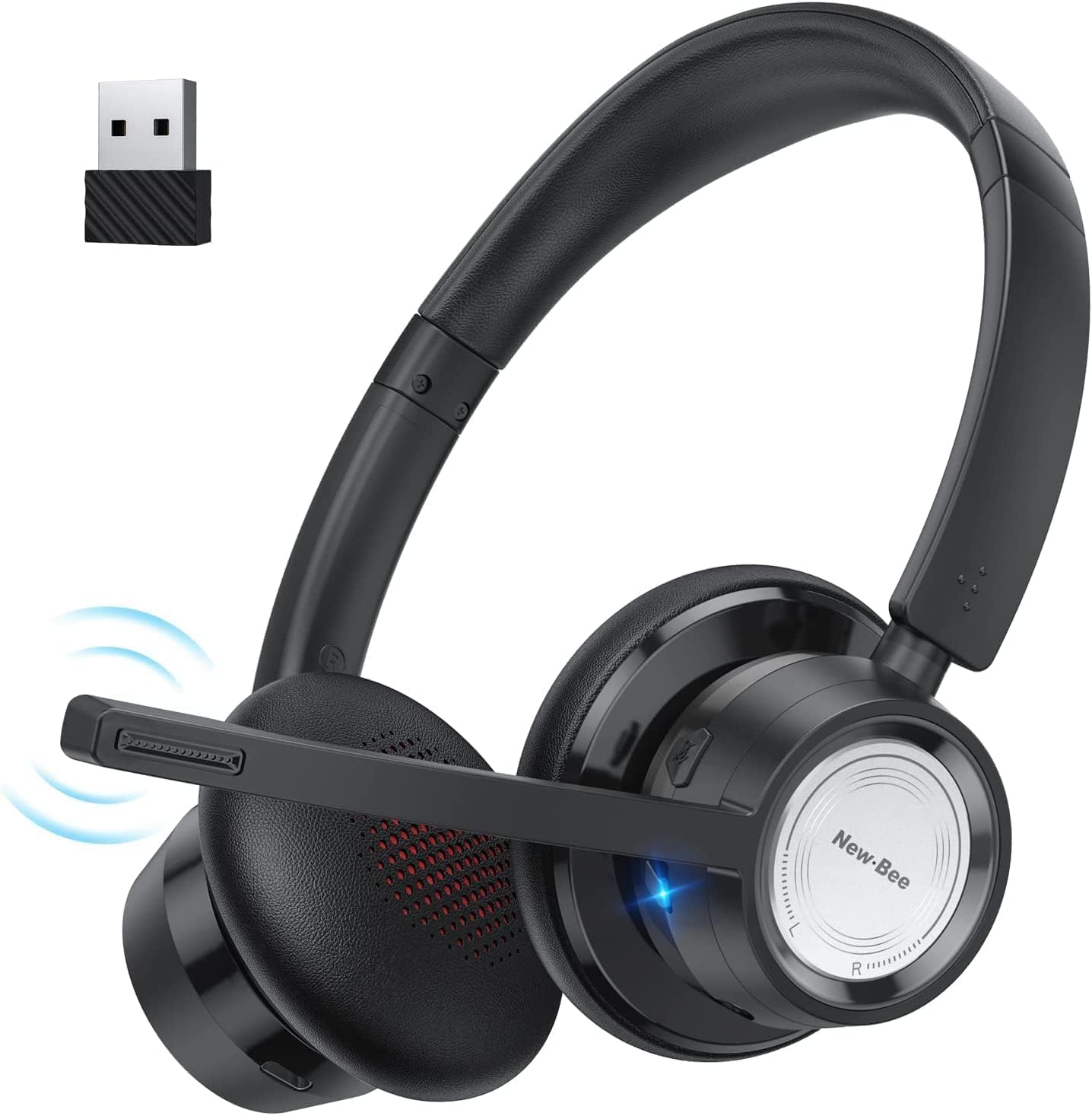 New Bee Cuffie Bluetooth con Microfono per PC, Nero