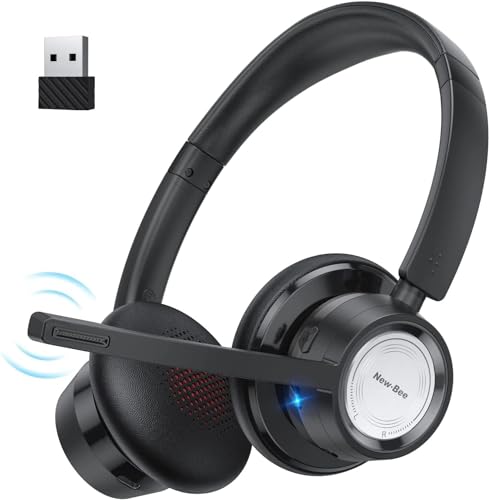 New Bee Cuffie Bluetooth con Microfono per PC, Nero - immagine 1