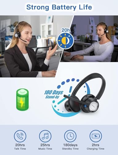 New Bee Cuffie Bluetooth con Microfono per PC, Nero - immagine 4