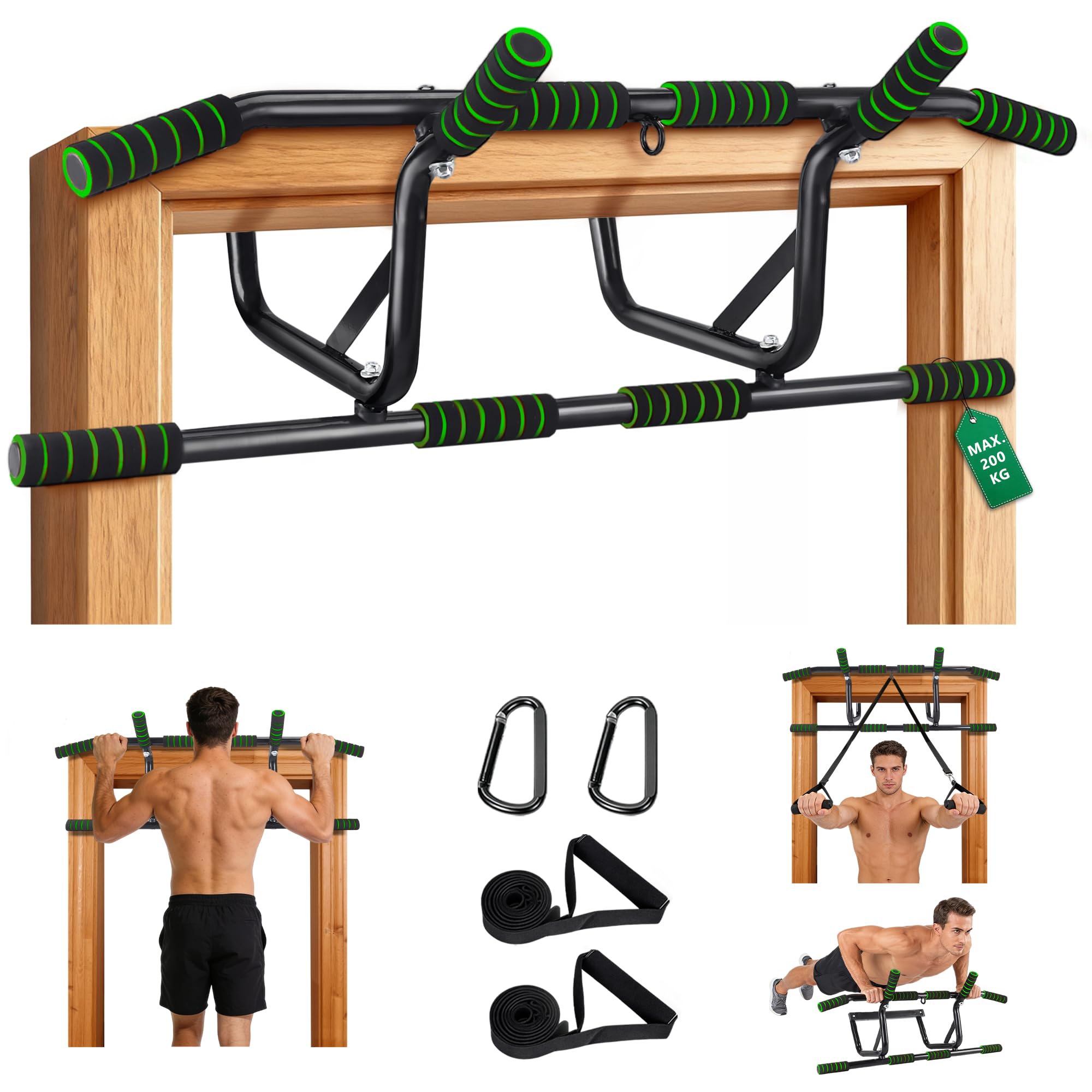 Barra per Trazioni da Porta Senza Viti 200 Kg, Verde