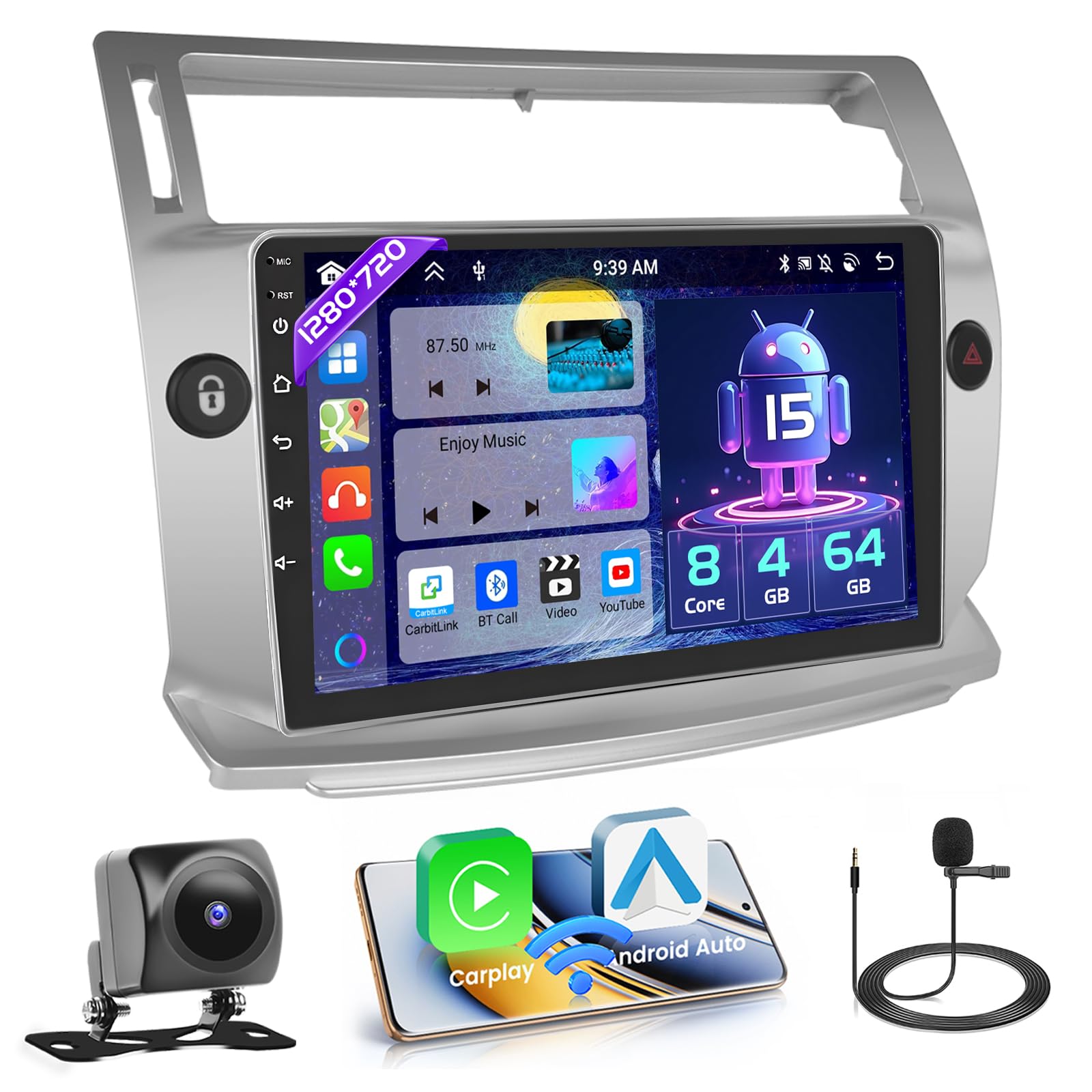 Hikity Autoradio Android per Citroen C4 9''