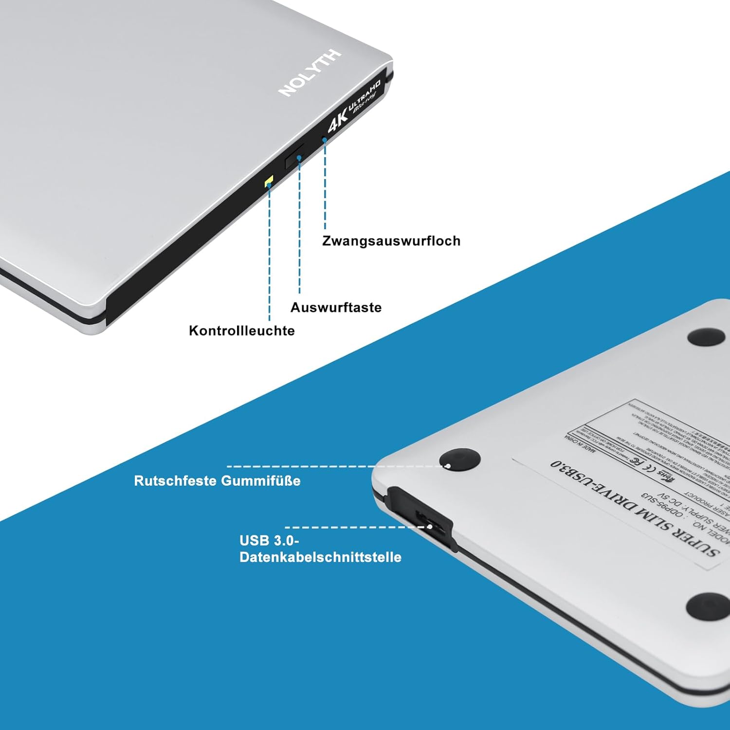 Nolyth Unità Esterna Blu Ray USB 3.0 Type-C UHD 4K - immagine 6