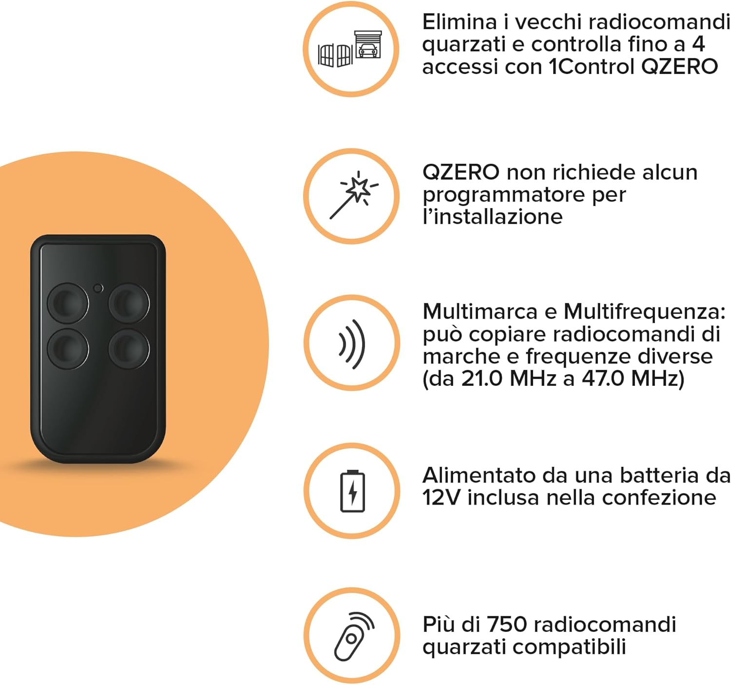 1control QZERO - Radiocomandi Universali Quarzati 4 Tasti - immagine 3