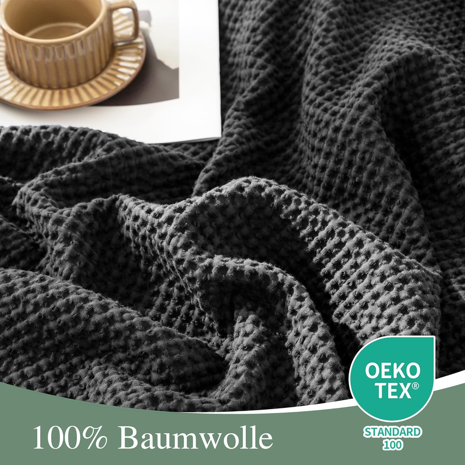 Chuffed Coperta 100% Cotone a Nido d'Ape, Antracite - immagine 2