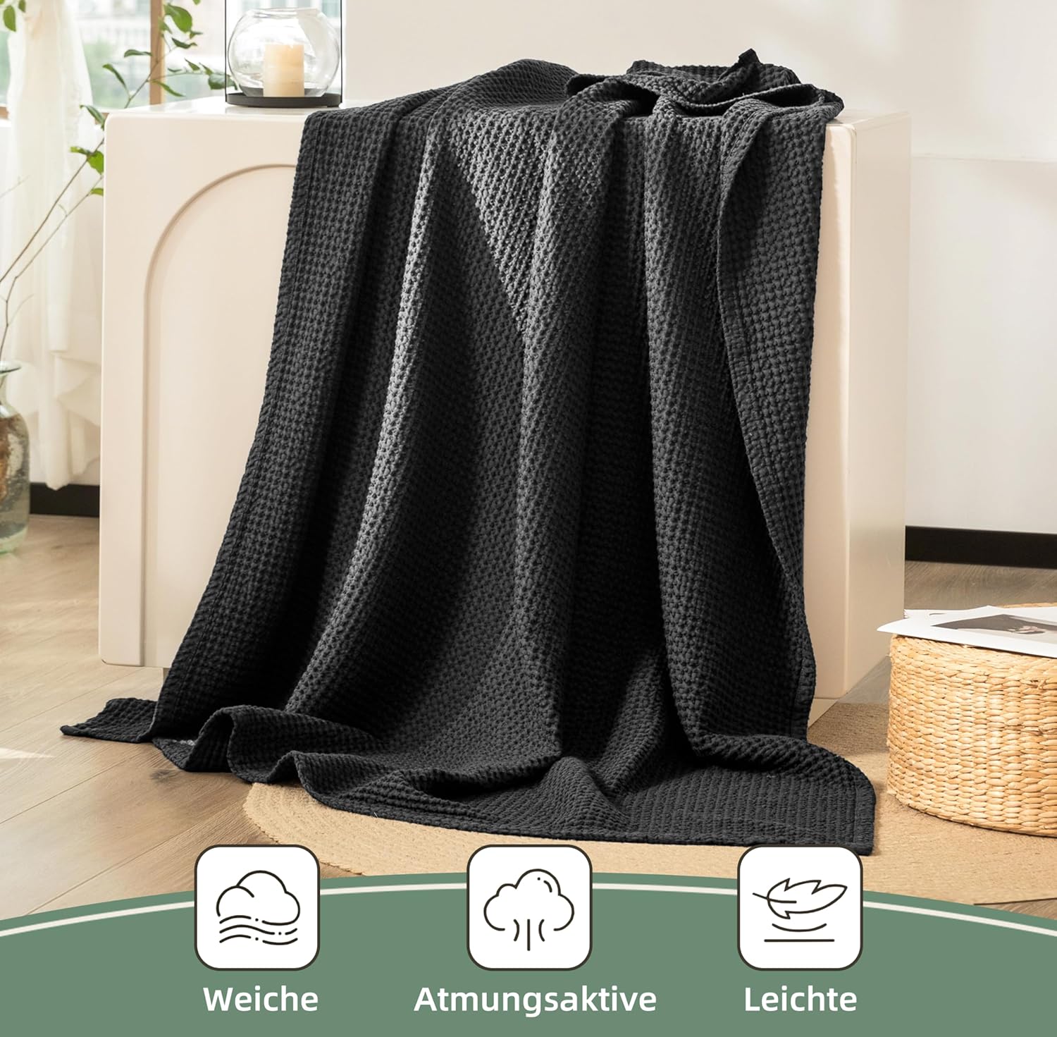 Chuffed Coperta 100% Cotone a Nido d'Ape, Antracite - immagine 3