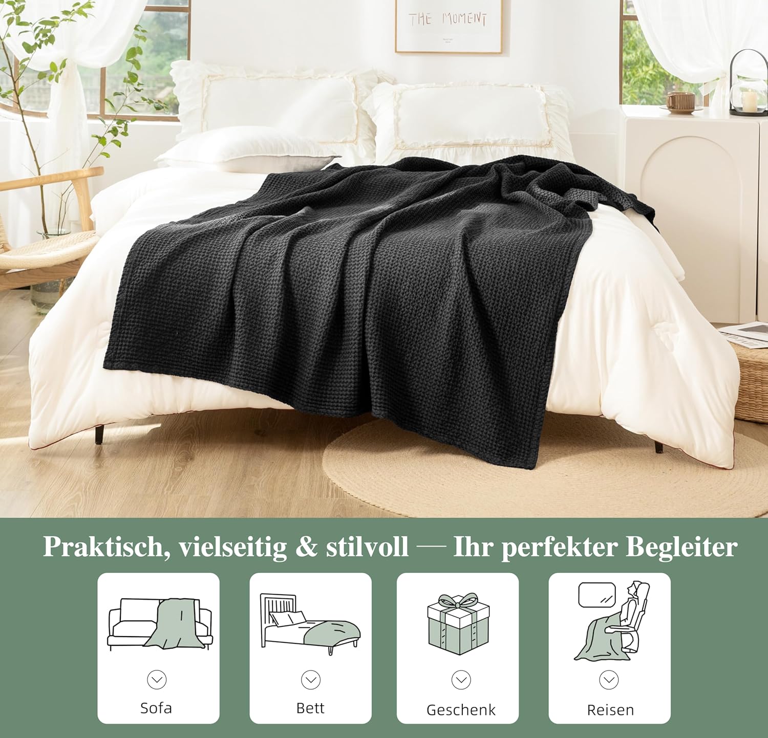 Chuffed Coperta 100% Cotone a Nido d'Ape, Antracite - immagine 4