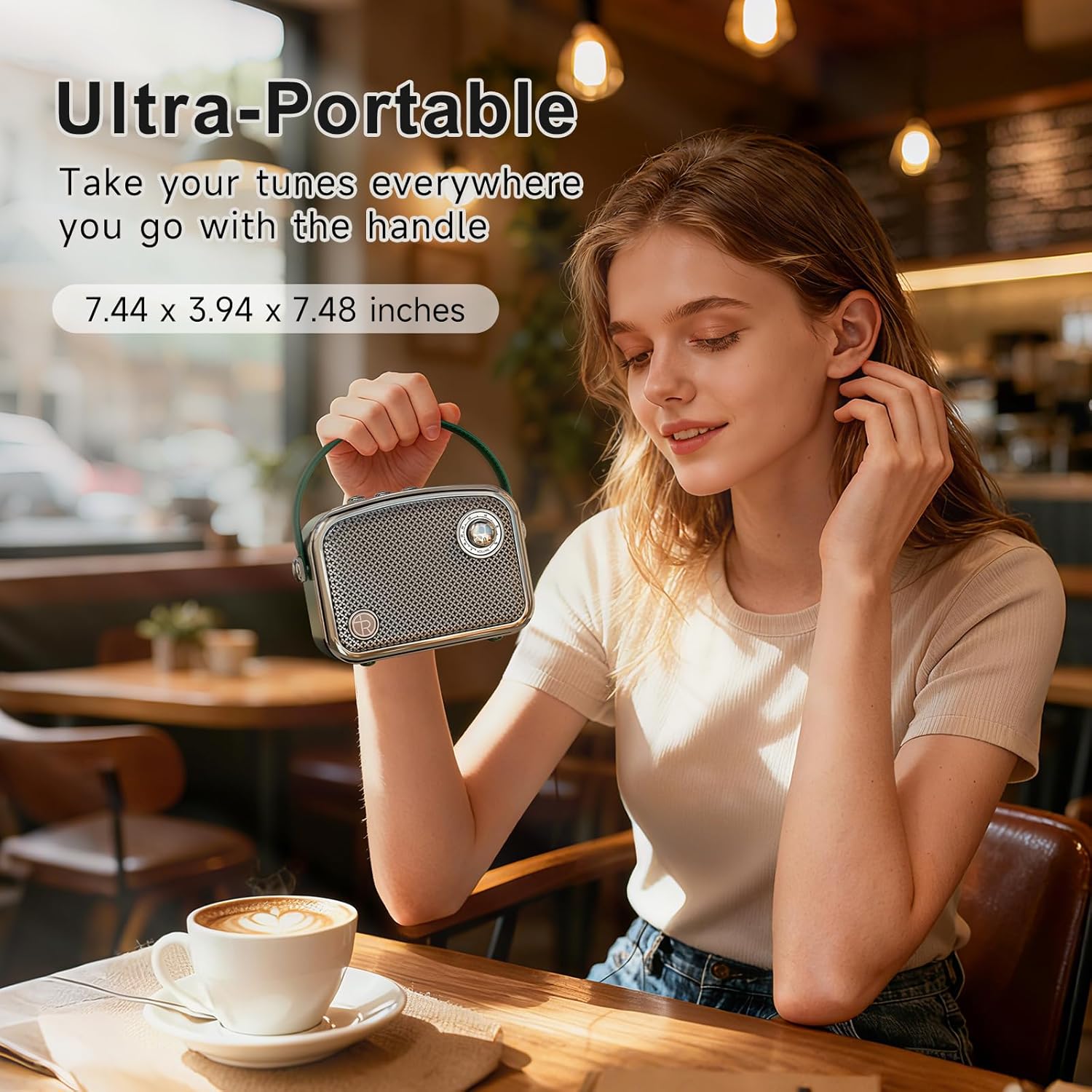 Altoparlante Bluetooth Portatile Stile Vintage, Verde - immagine 6