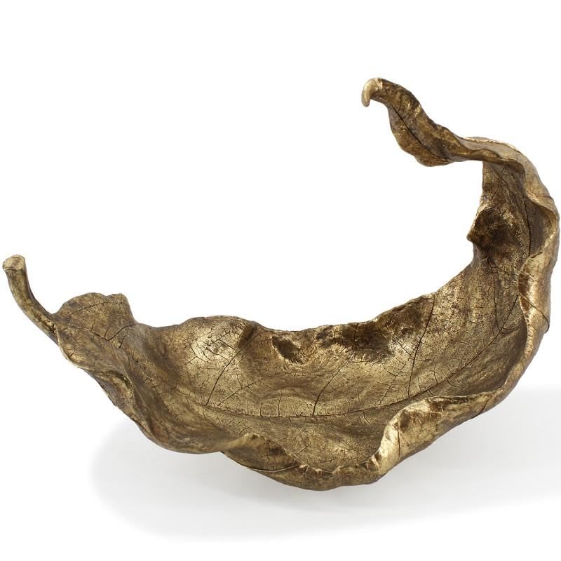 DRW Centrotavola a Forma di Foglia ritorta in Resina Dorata 35x47x21 cm