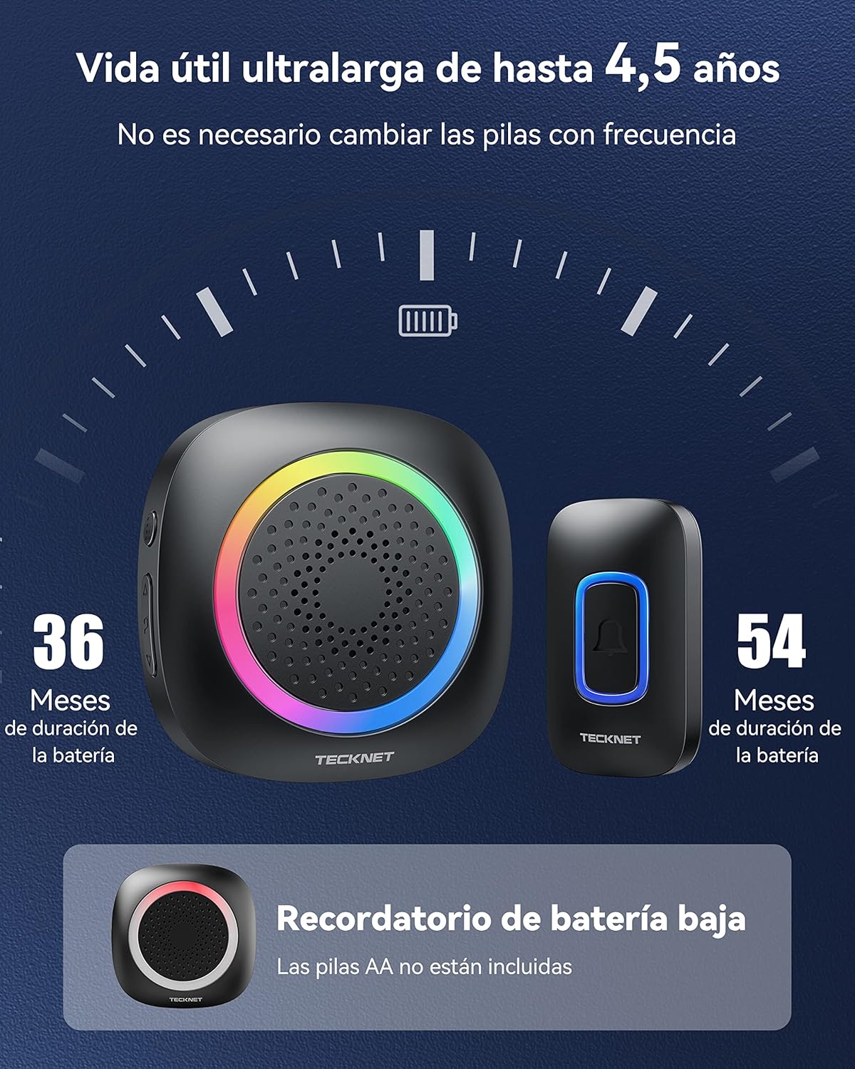 TECKNET Campanello Senza Fili da Esterno IP66, Black - immagine 4