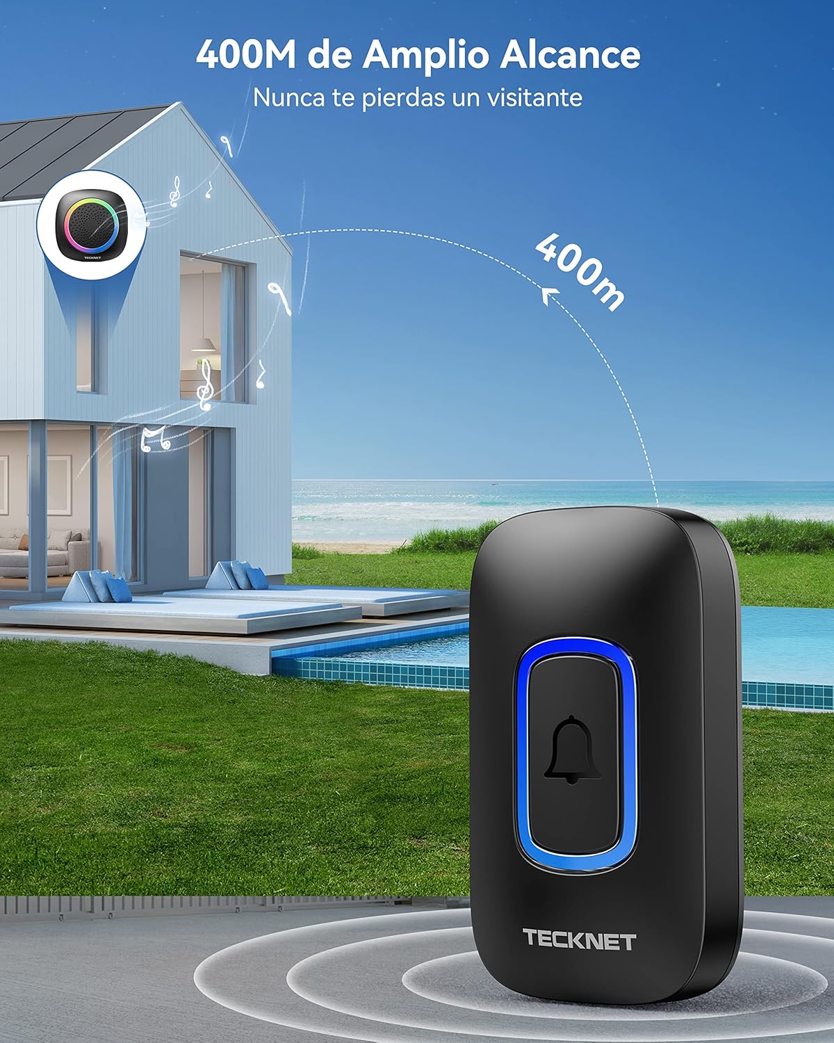 TECKNET Campanello Senza Fili da Esterno IP66, Black - immagine 5