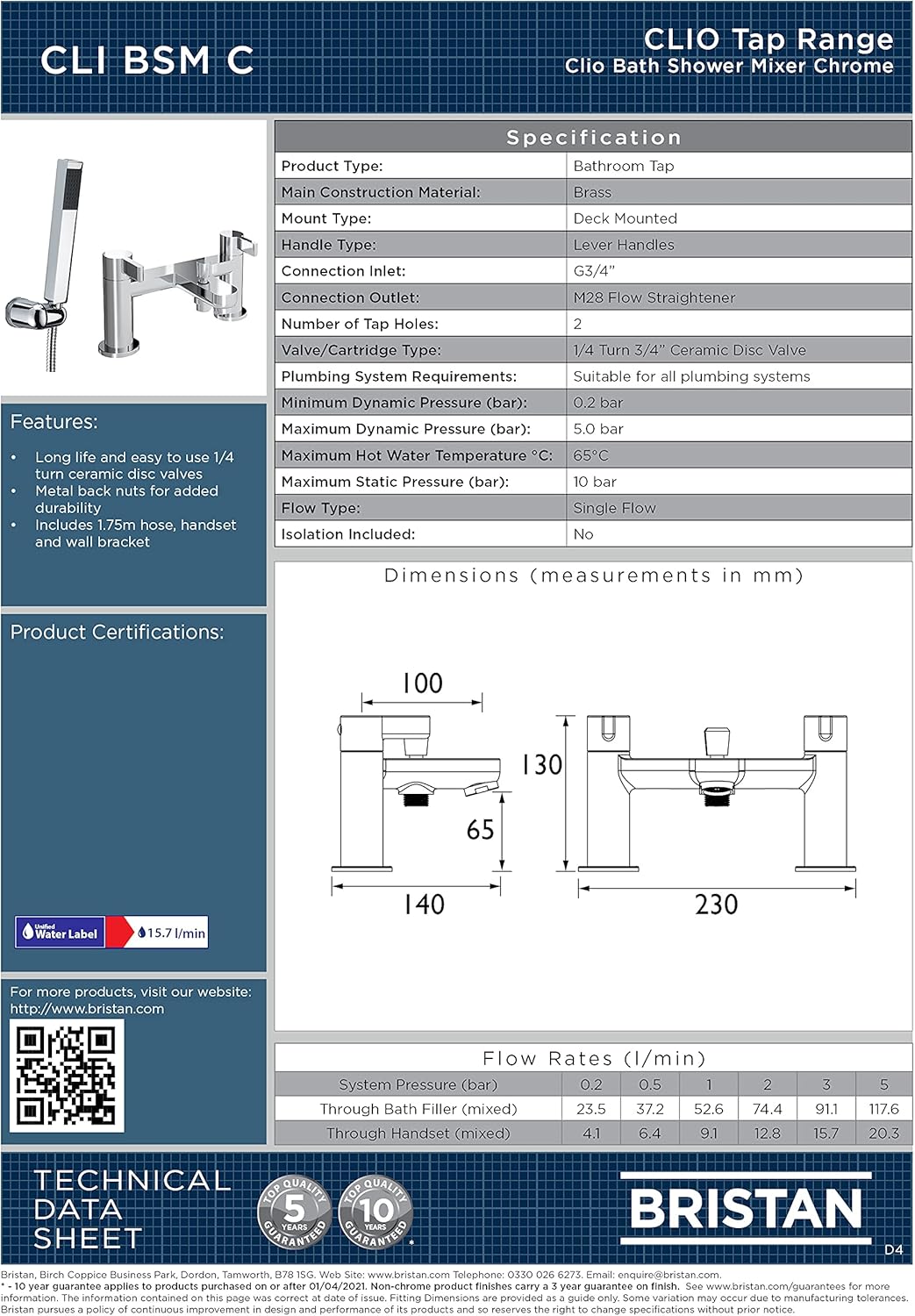 Bristan CLI BSM C - Miscelatore Vasca da Bagno Cromato - immagine 5