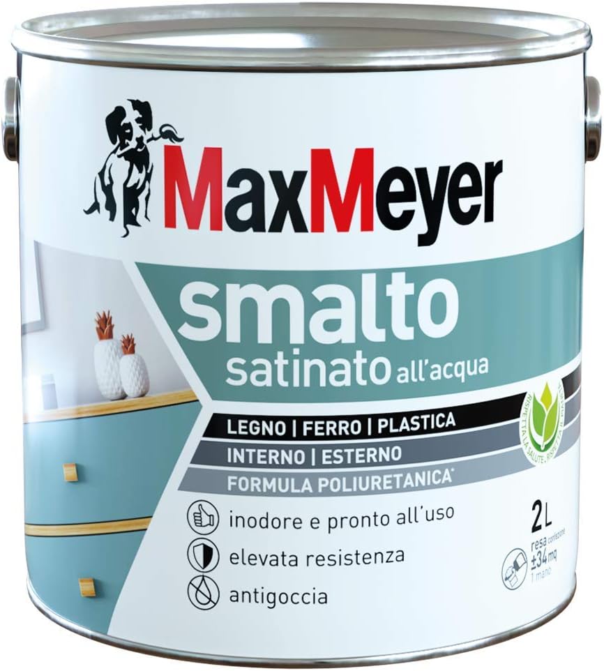 Maxmeyer Smalto All'Acqua Poliuretanico Satinato Bianco 2 L