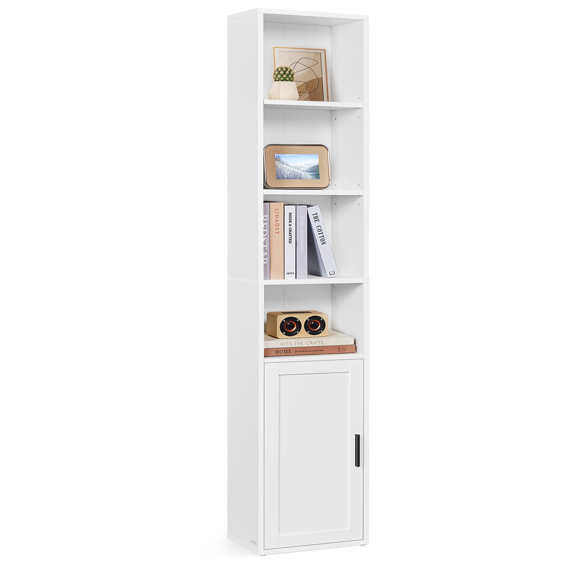 VASAGLE Libreria Verticale 6 Ripiani con Anta, Bianco