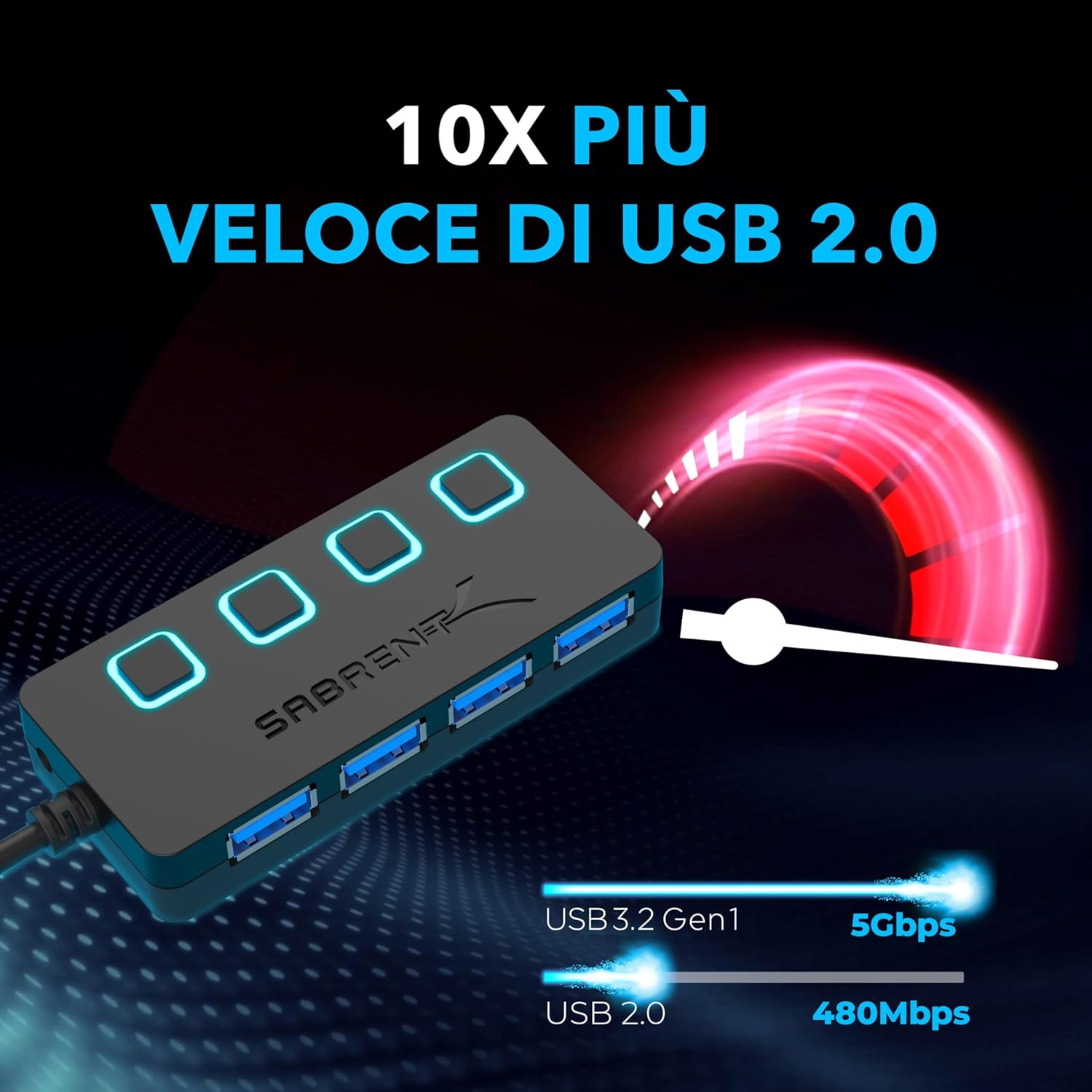 Sabrent Hub USB 3.2 Gen 1 - 4 Porte con Interruttori - immagine 2