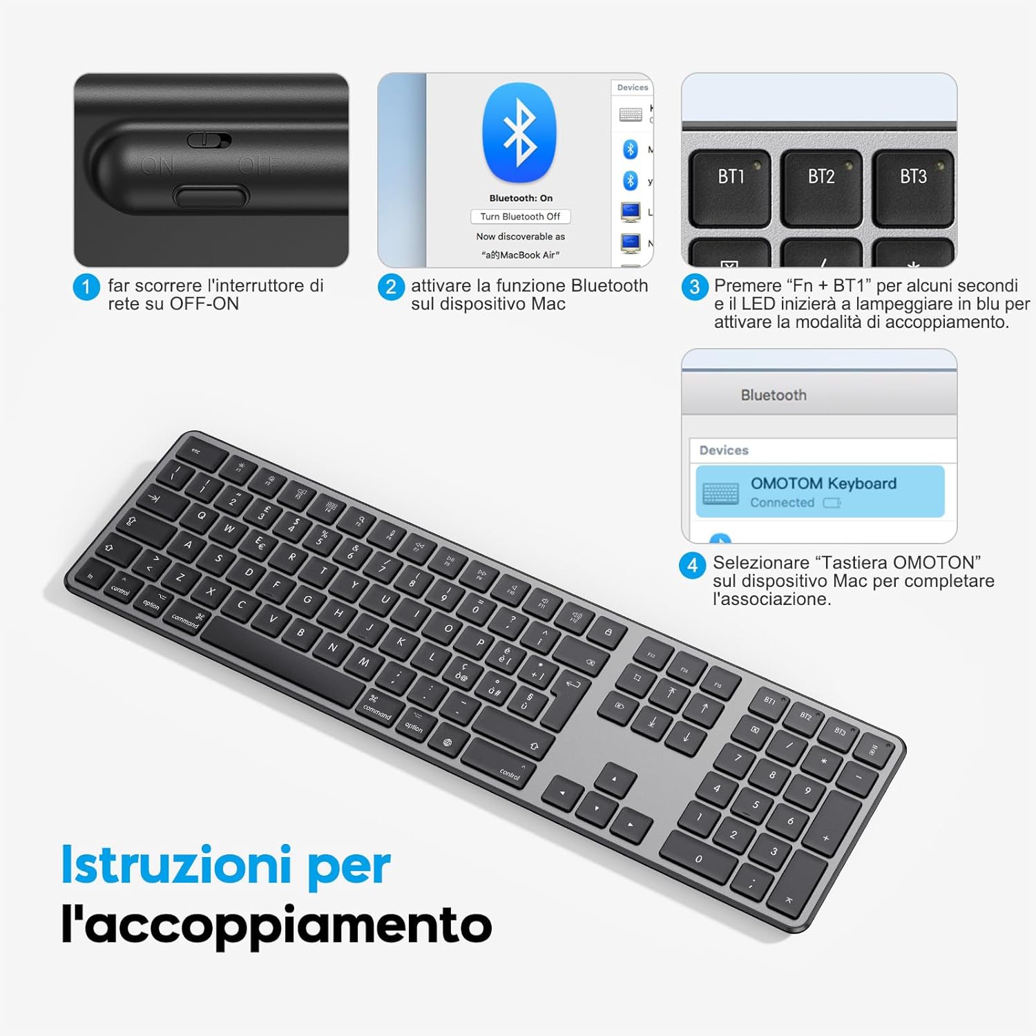 Omoton Tastiera Bluetooth per Mac, QWERTY Italiano - immagine 7