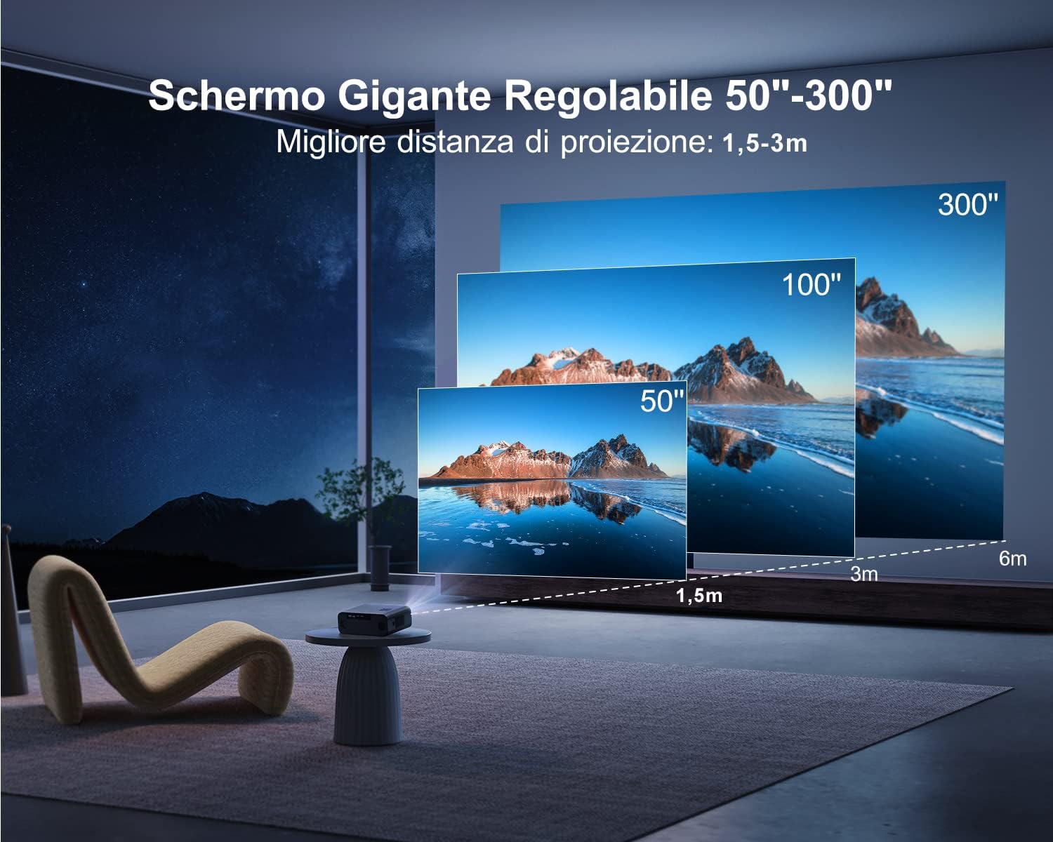 Wimius Proiettore WiFi Bluetooth 900ANSI 1080P Nativo - immagine 6