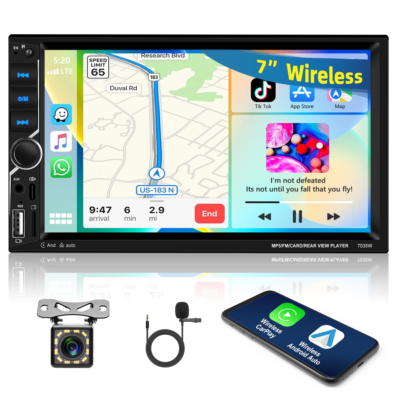 Motorsi Carplay Android Auto 2 Din Stereo 7" HD Touch Screen