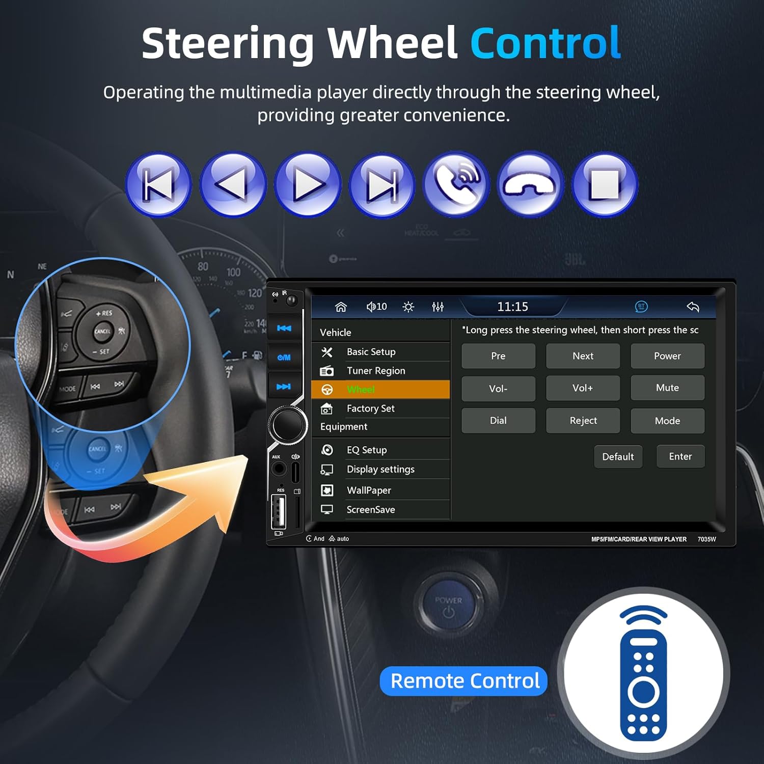 Motorsi Carplay Android Auto 2 Din Stereo 7" HD Touch Screen - immagine 4