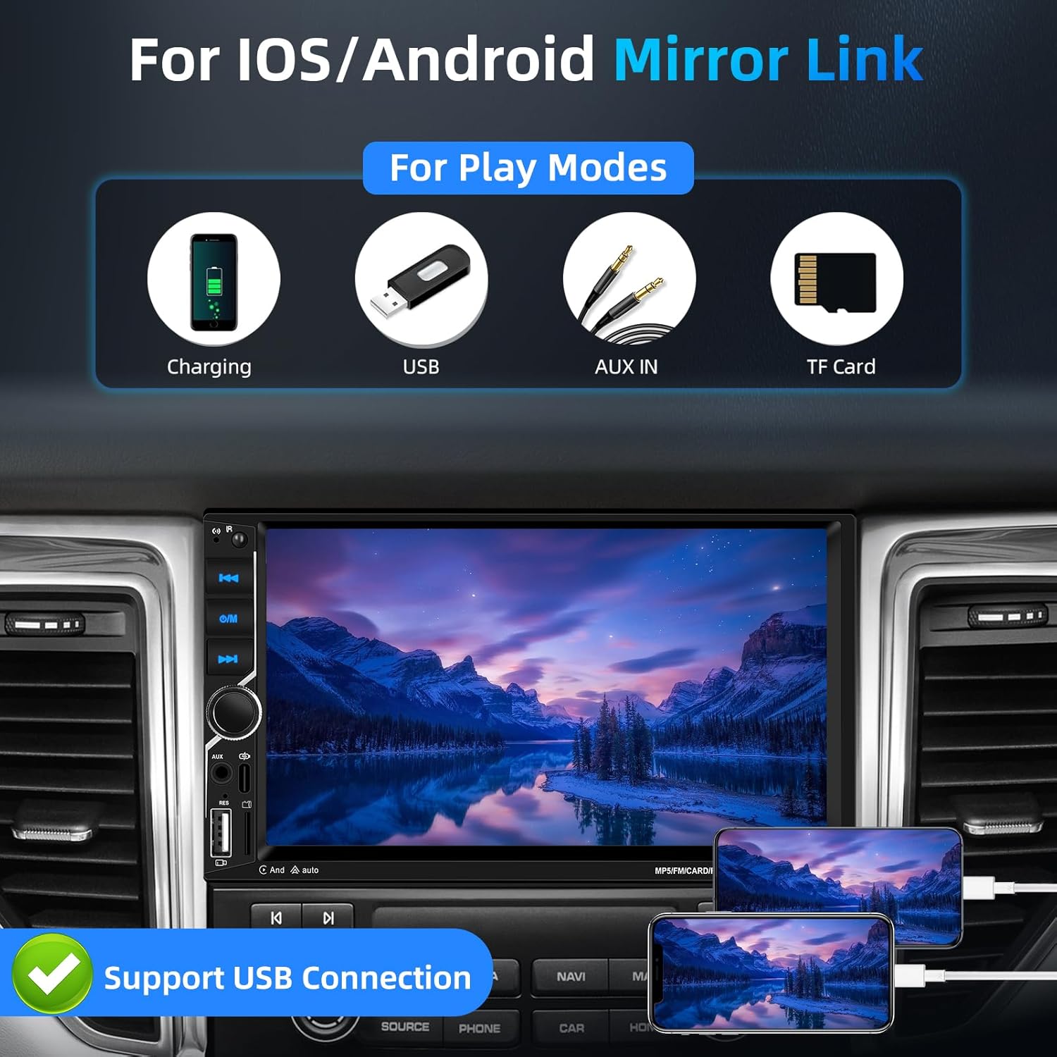 Motorsi Carplay Android Auto 2 Din Stereo 7" HD Touch Screen - immagine 6