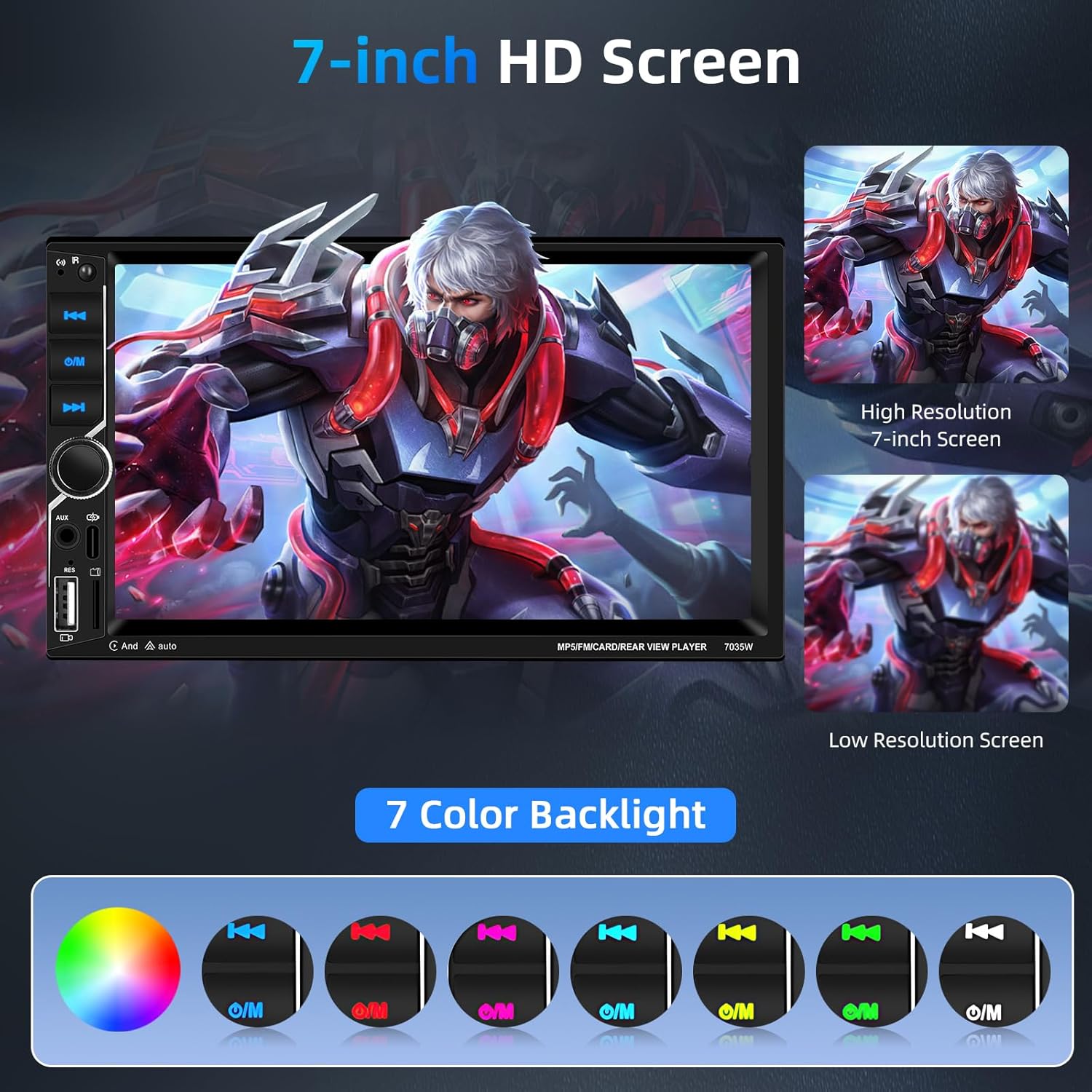 Motorsi Carplay Android Auto 2 Din Stereo 7" HD Touch Screen - immagine 7