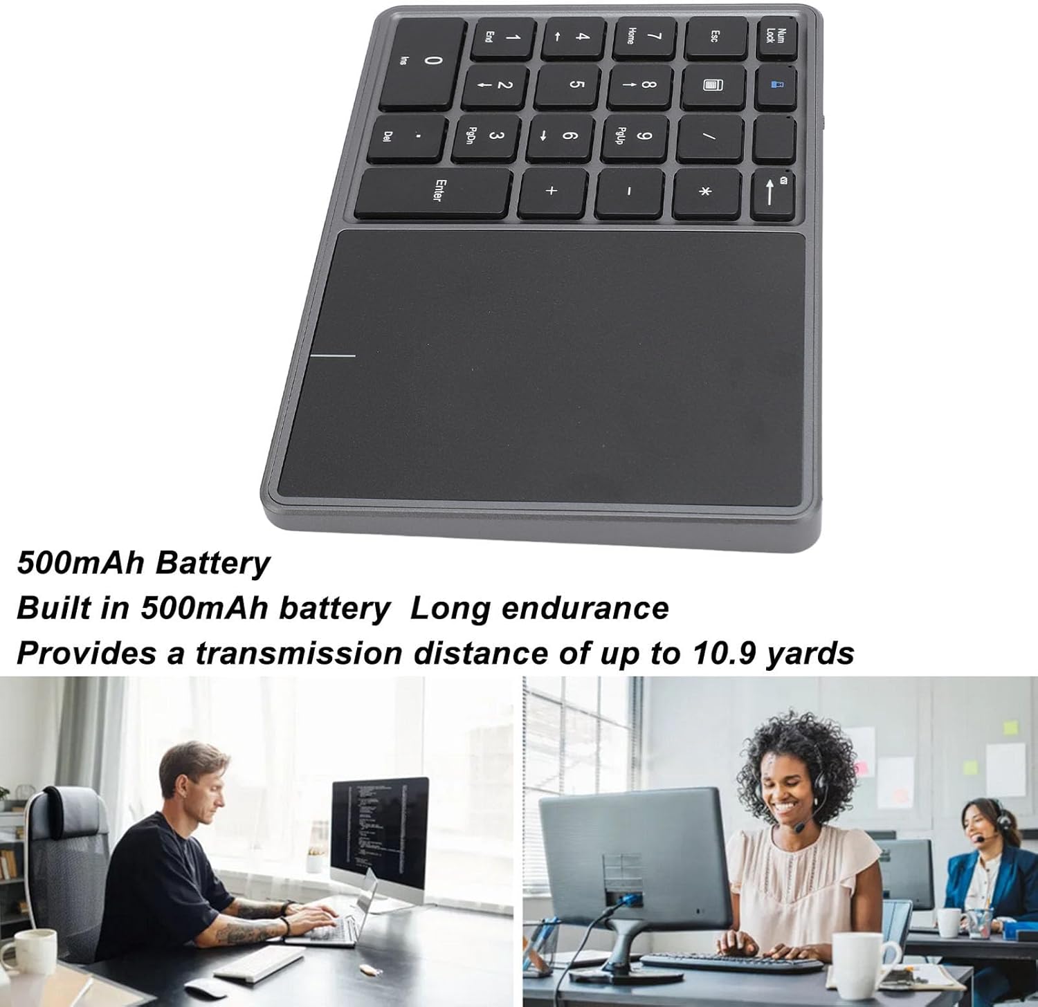 Tastierino Numerico Wireless con Touchpad, Grigio Scuro - immagine 3