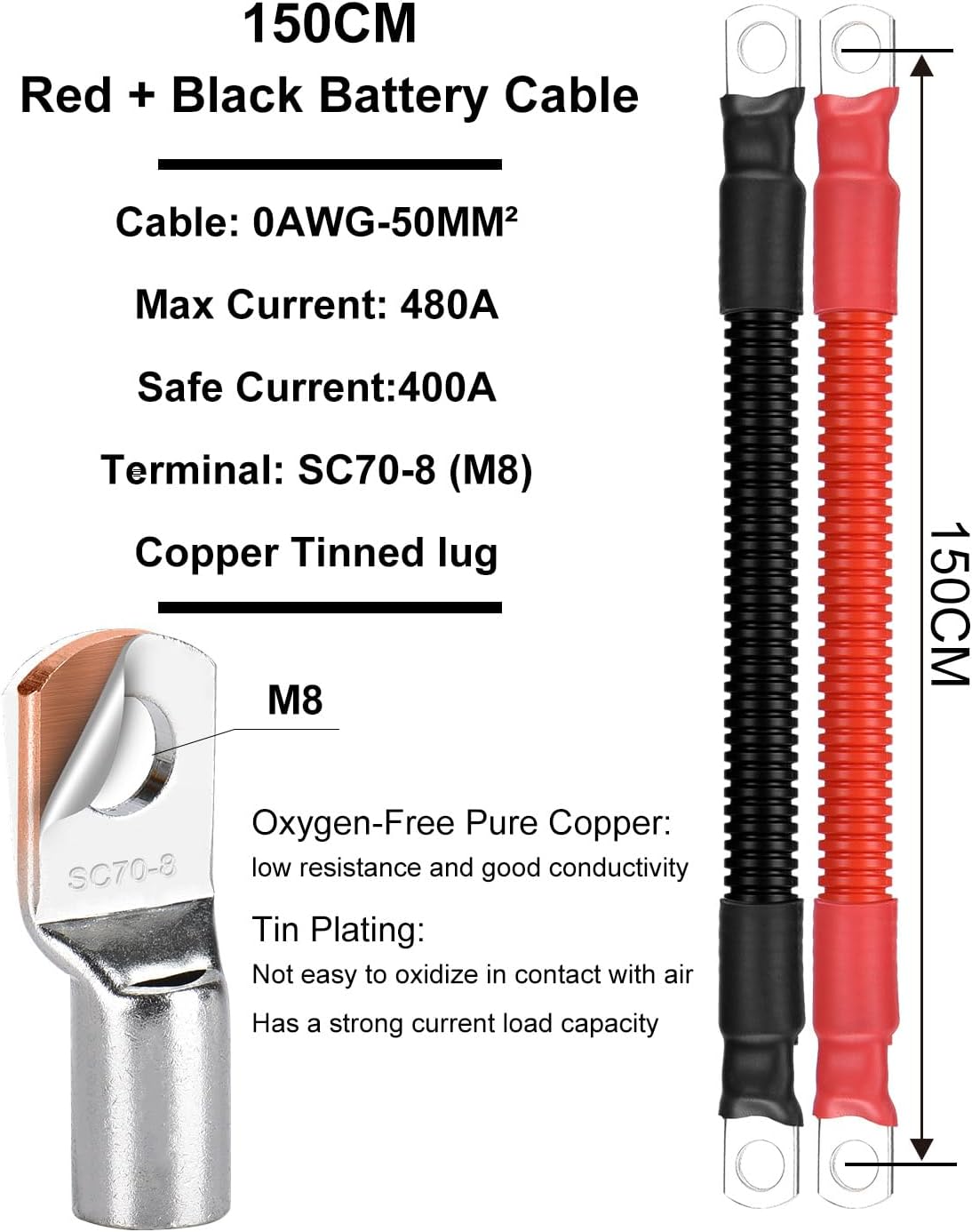 DIHOOL Cavo Batteria 50mm² M8 150cm - immagine 4