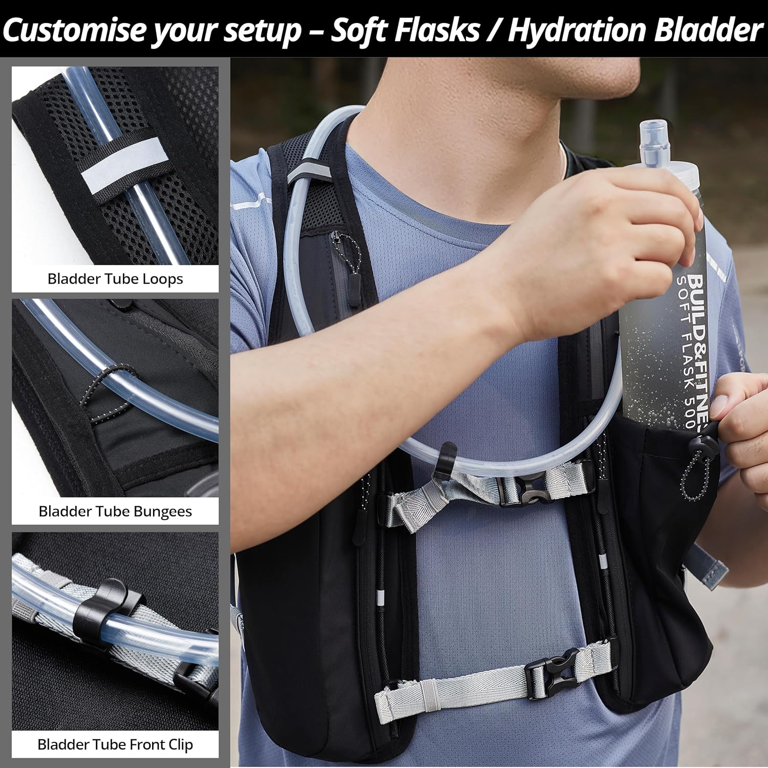 Gilet Idratante da Corsa Riflettente, 7 Tasche - immagine 4